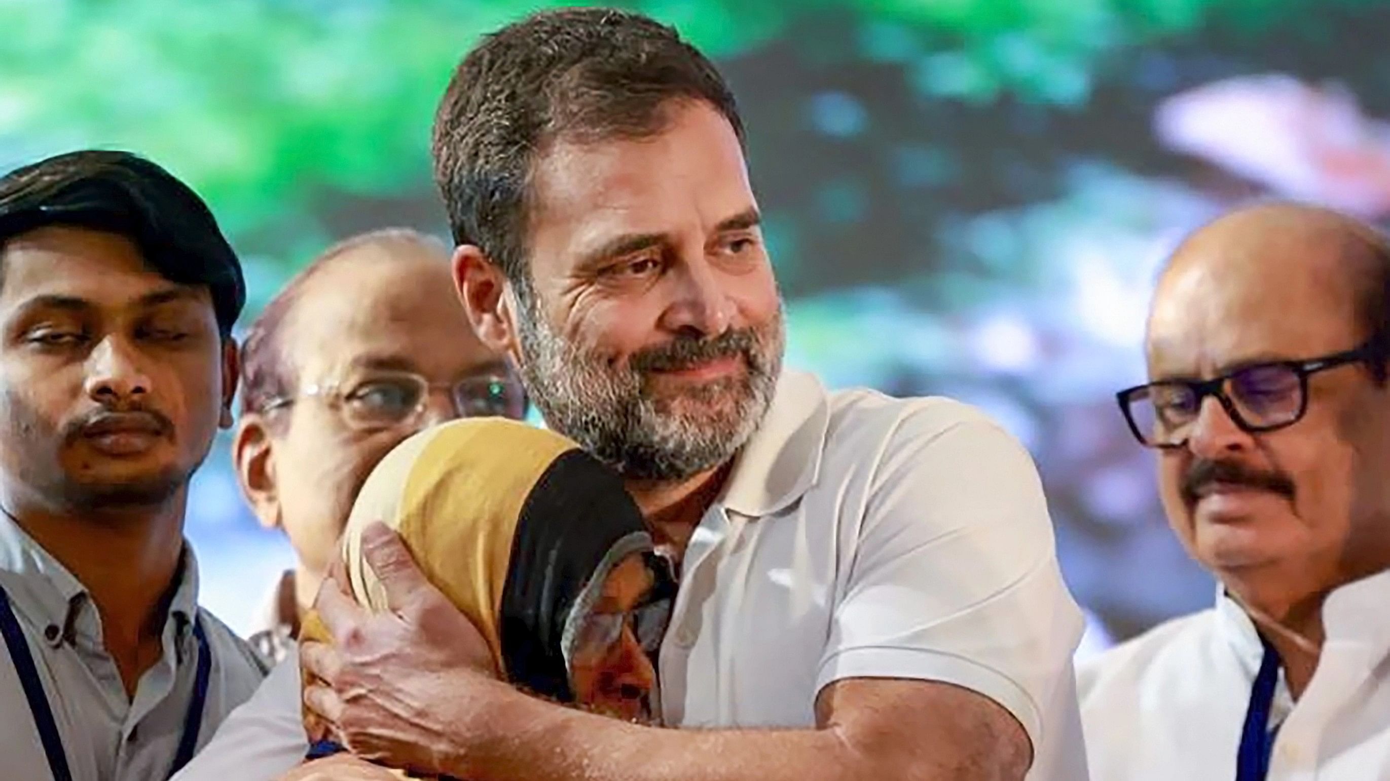 <div class="paragraphs"><p>Congress MP Rahul Gandhi during a public meeting at Kalpetta, in Wayanad district, Saturday, August 12, 2023. </p></div>