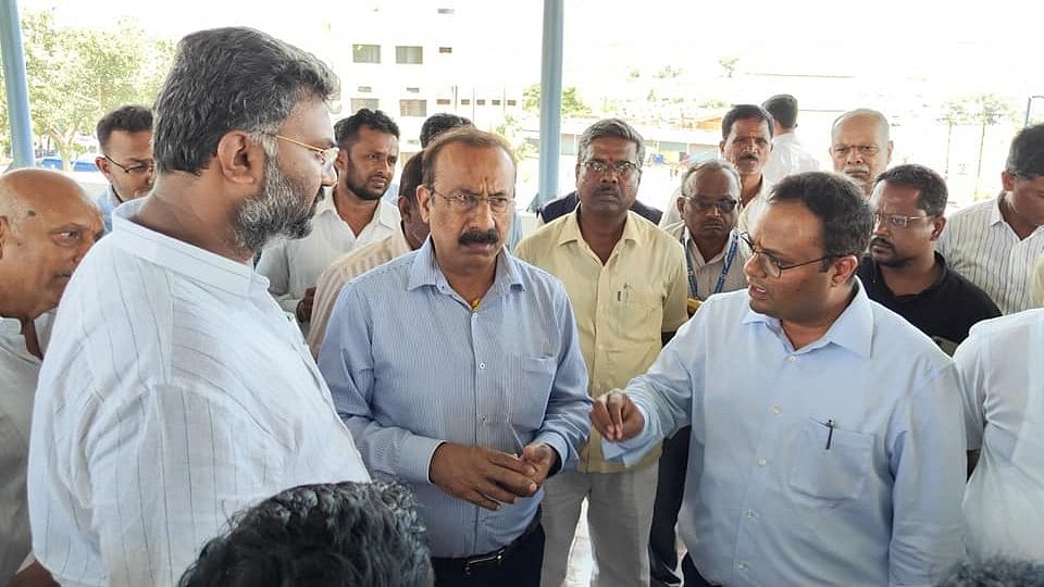 <div class="paragraphs"><p>MLA Vishwas Vaidya, Renuka Yallamma Temple Management Committee Chairman Basayya Hiremath, Muzrai Department Commissioner H Basavrajendra and Deputy Commissioner Nitesh Patil inspecting the facilities at Yallammanaguda in Savadatti taluk in Belagavi district.&nbsp;</p></div>