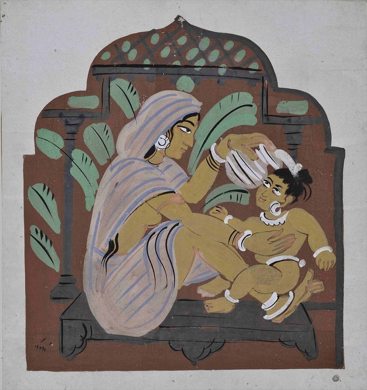 Mother bathing her child, Nandalal Bose, 1937.