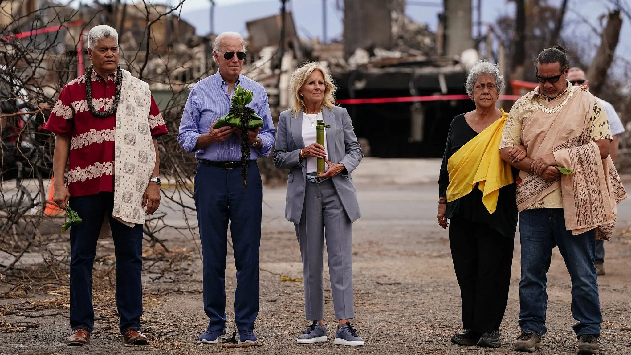 <div class="paragraphs"><p>President Biden and Jill Biden, the first lady, participating in a blessing ceremony in Lahaina, Hawaii, on Monday after fire devastated the town.<br></p></div>