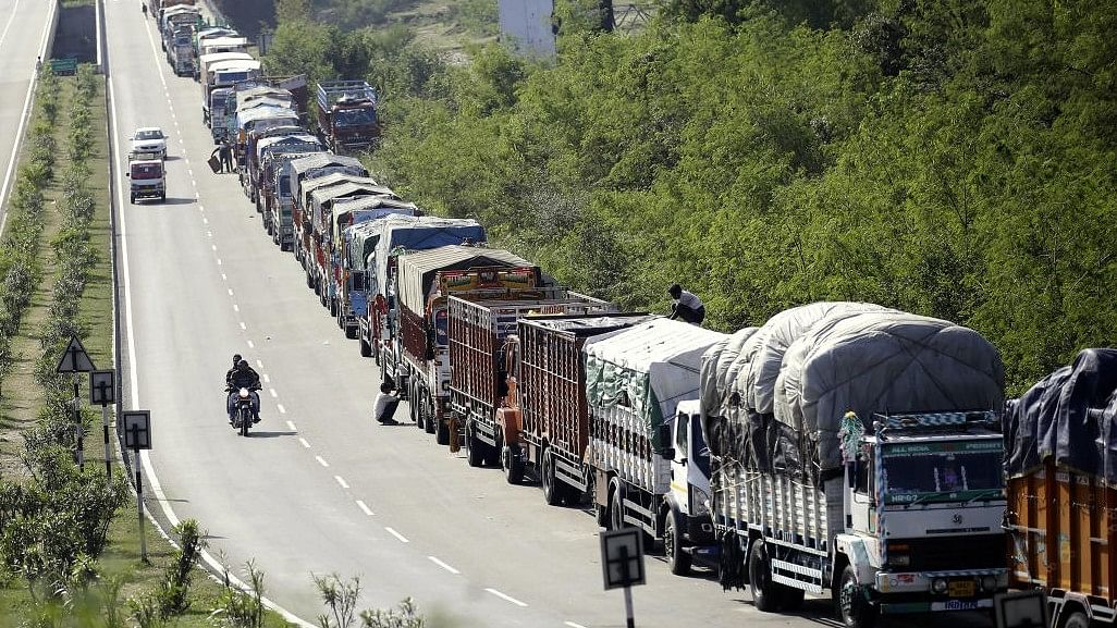 <div class="paragraphs"><p>Representative image of trucks stranded.</p></div>