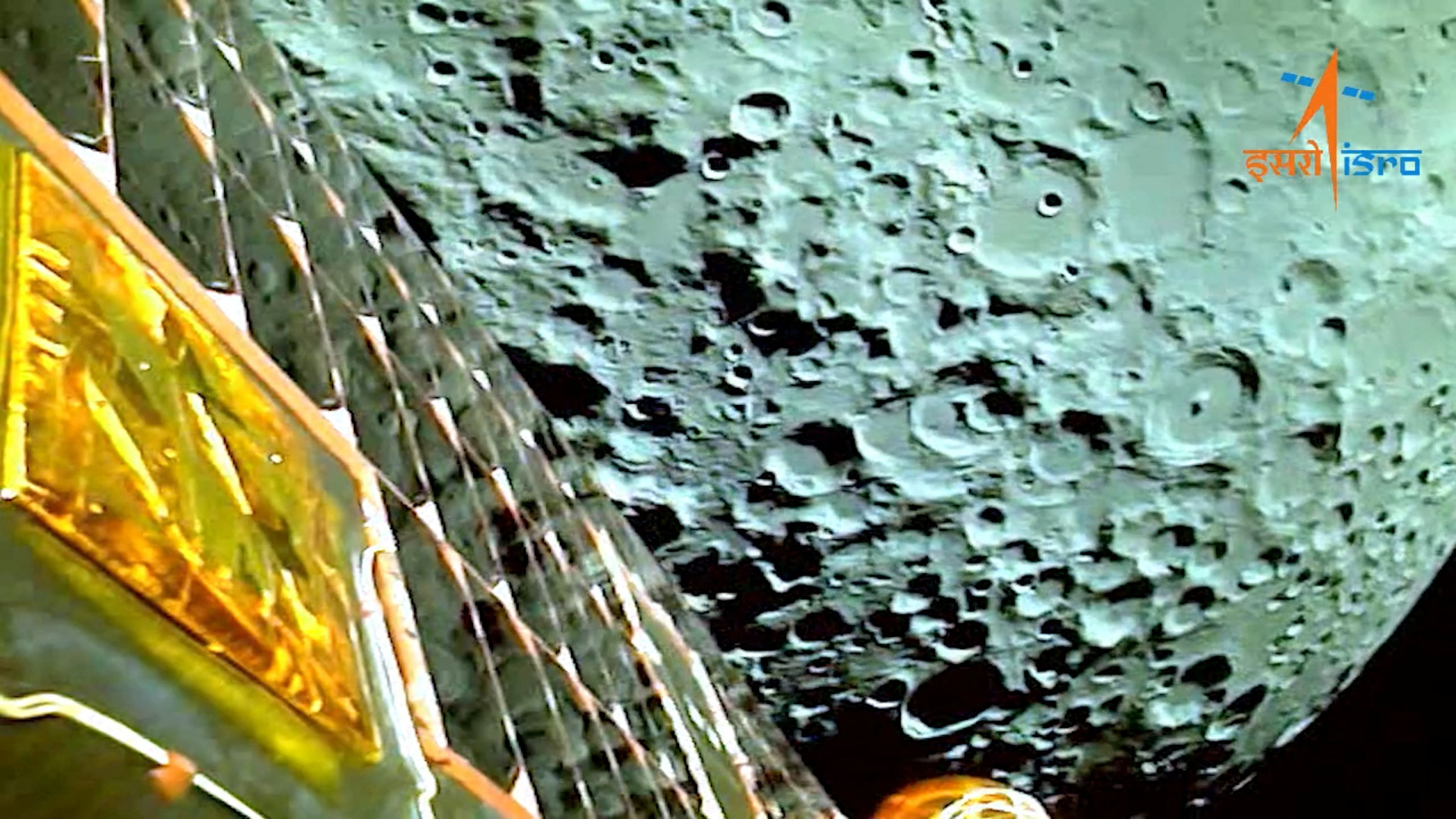 <div class="paragraphs"><p>A view of the moon as viewed by the Chandrayaan-3 lander.</p></div>