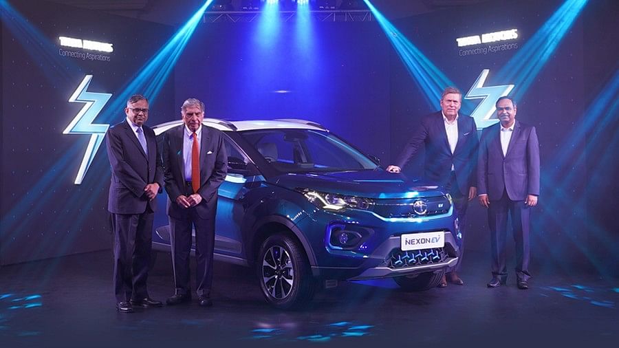 <div class="paragraphs"><p>Tata's top executives during the launch of the Nexon EV in Mumbai. </p></div>