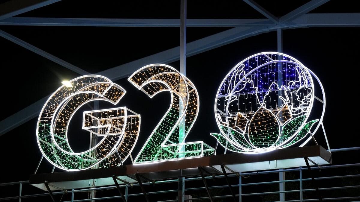 <div class="paragraphs"><p>The redeveloped and illuminated G20 logos installed at the Pragati maidan tunnel as part of the G20 Summit preparations, in New Delhi.</p></div>