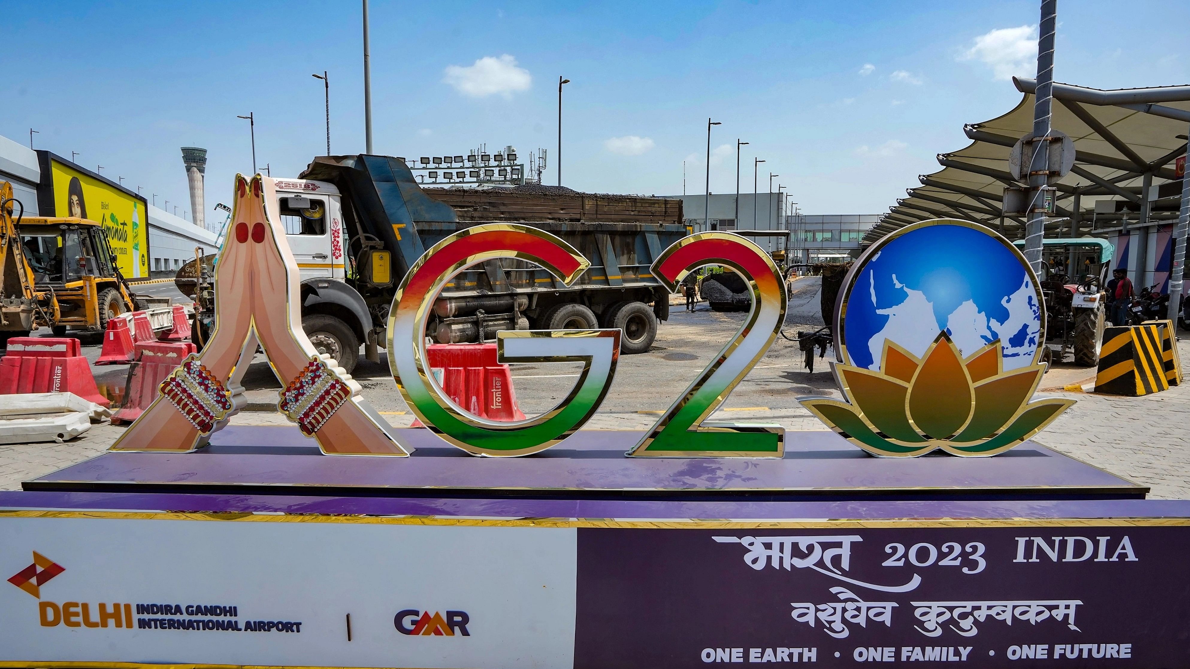 <div class="paragraphs"><p>G20 logo at IGI Airport, Delhi.</p></div>