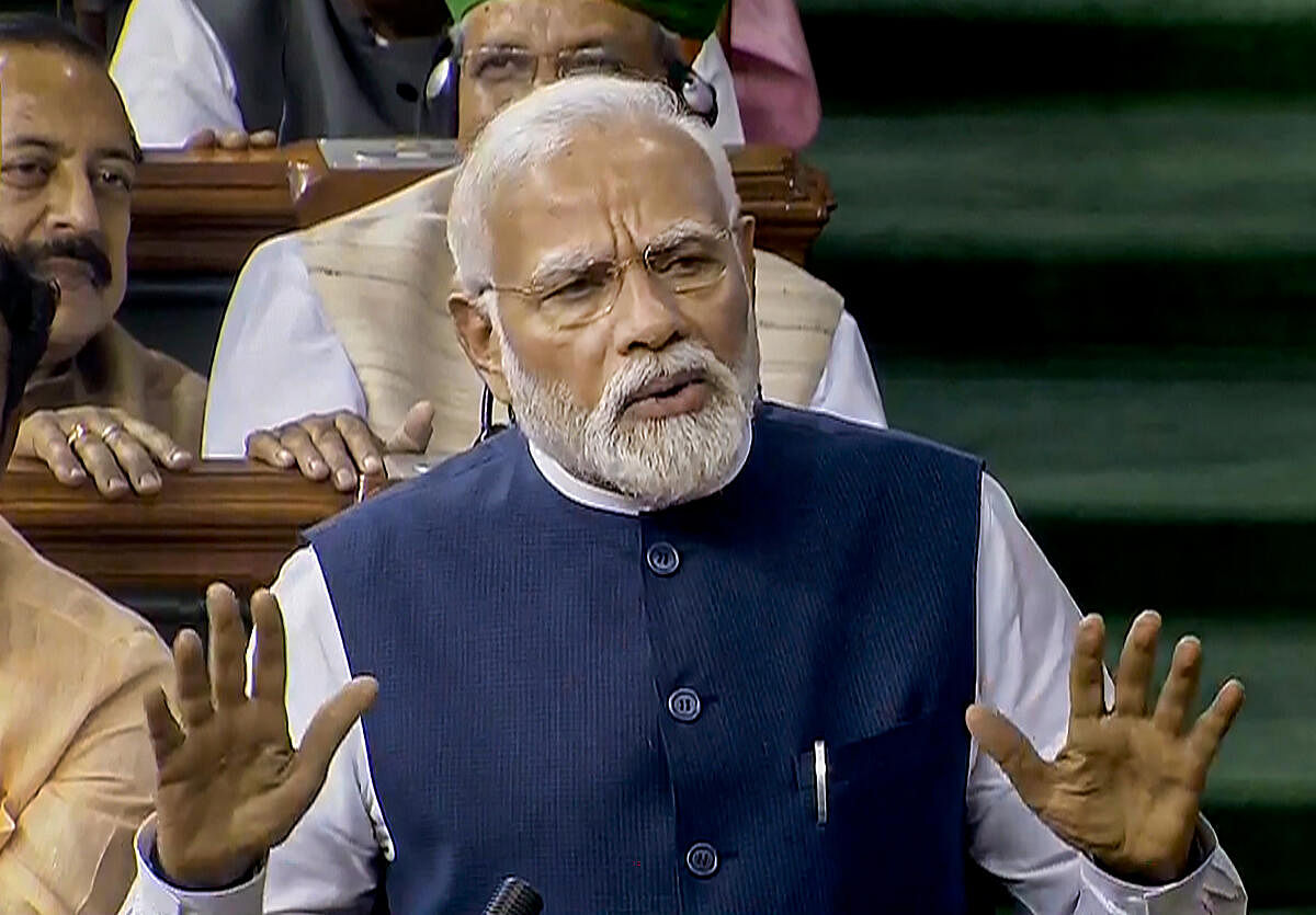 <div class="paragraphs"><p>Prime Minister Narendra Modi replies on the Motion of No-Confidence in the Lok Sabha in the Monsoon session of Parliament, in New Delhi, Thursday, Aug. 10, 2023.</p></div>