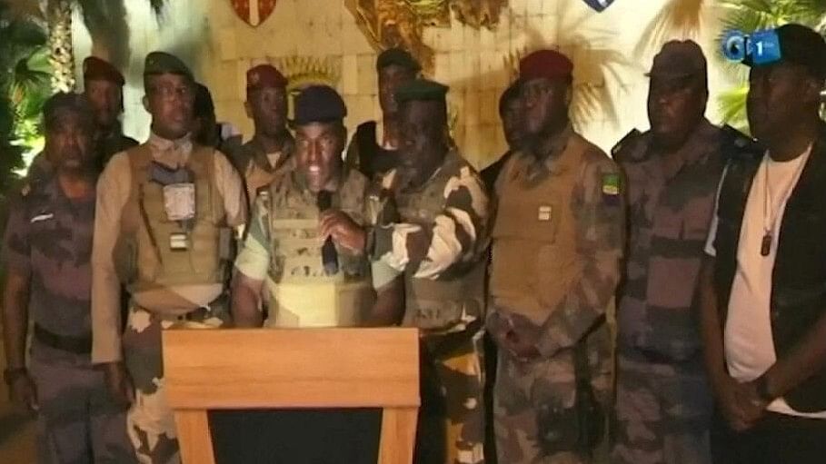 <div class="paragraphs"><p>Gabonese military appear on television as they announce that they have seized power following President Ali Bongo Ondimba's re-election.&nbsp;</p></div>