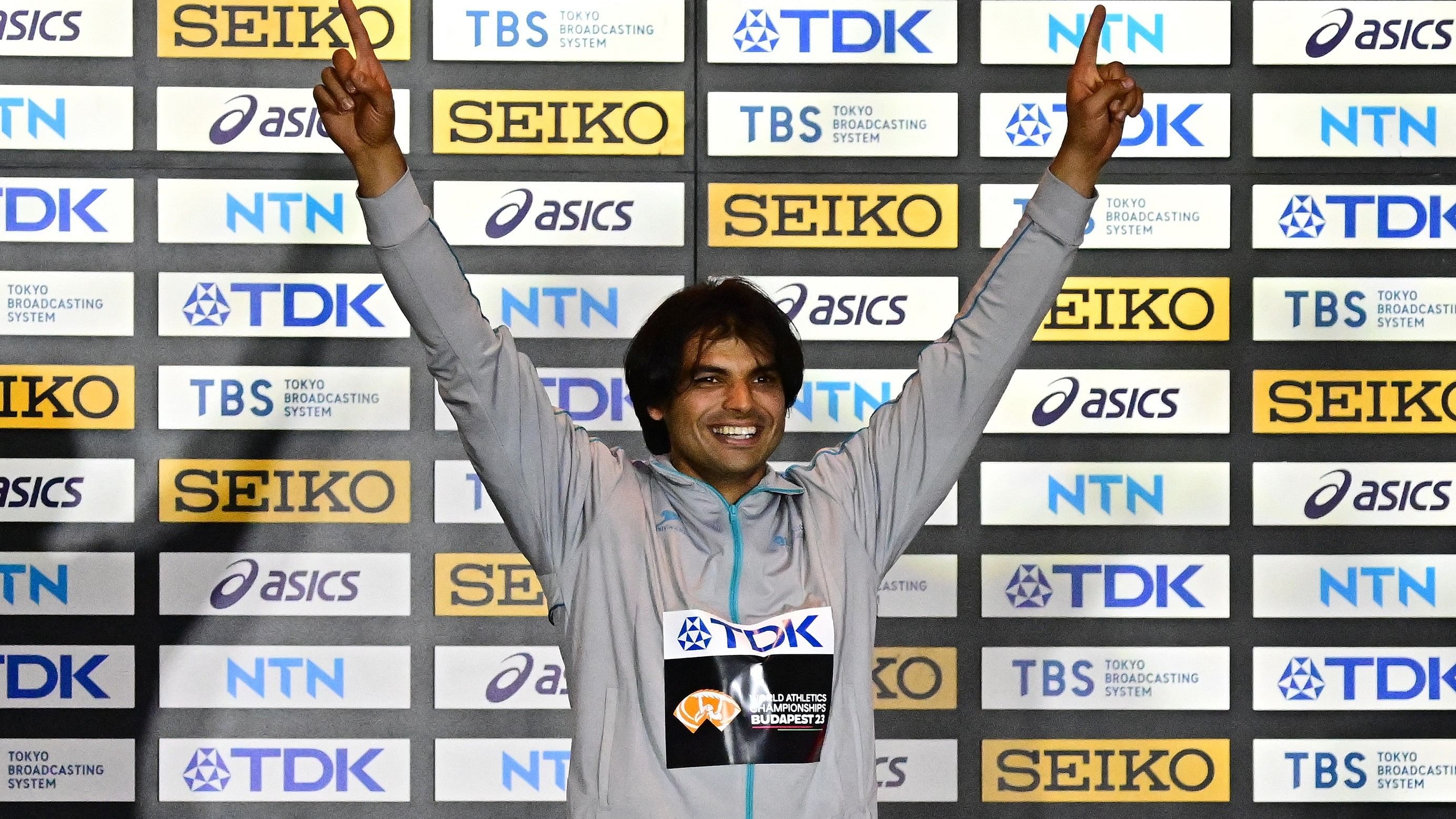 <div class="paragraphs"><p>Neeraj Chopra celebrates on the podium after winning the final.</p></div>