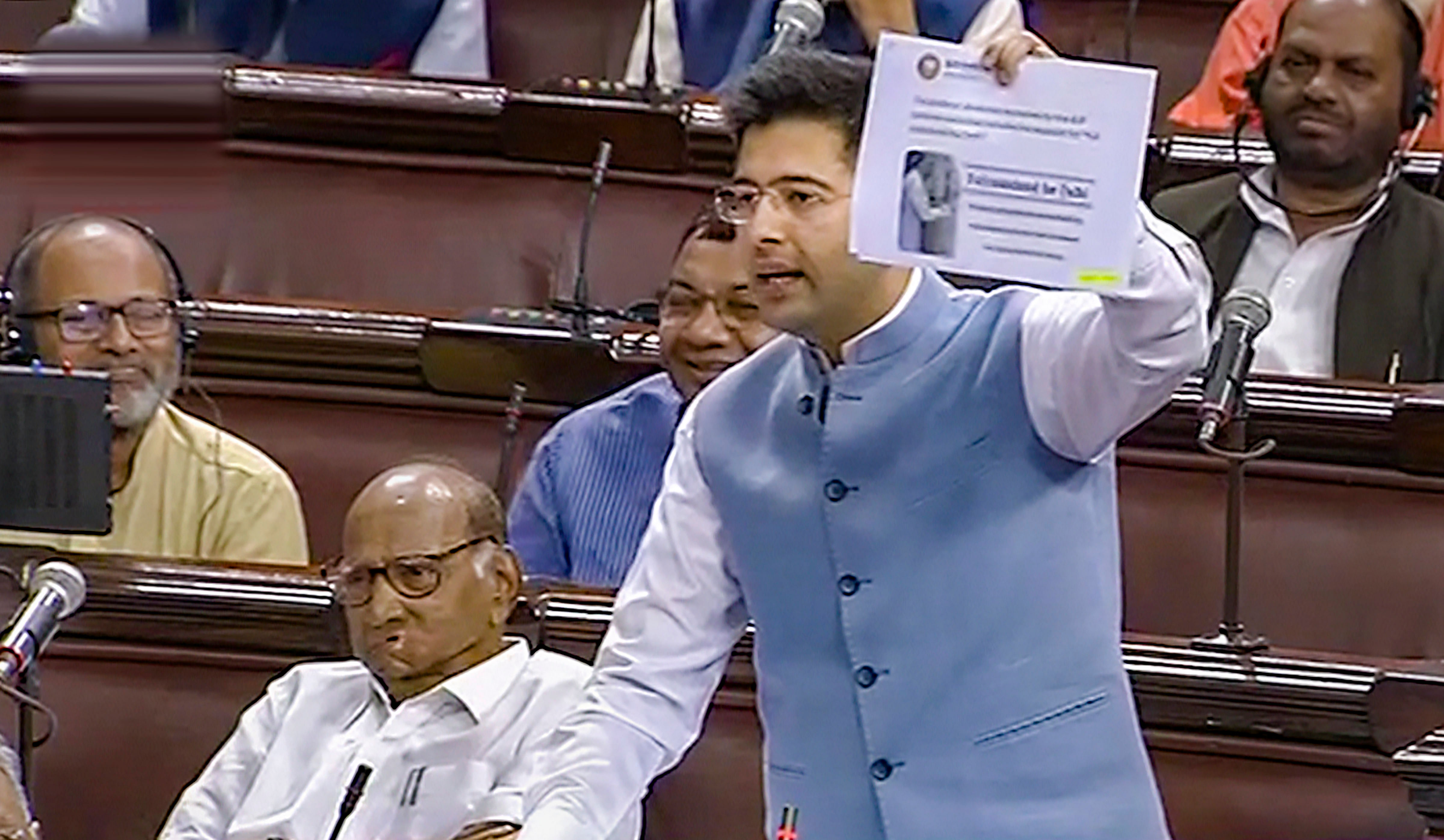 <div class="paragraphs"><p>AAP MP Raghav Chadha participates in a debate on the Government of National Capital Territory of Delhi (Amendment) Bill, 2023, in the Rajya Sabha during the Monsoon session of Parliament, in New Delhi, Monday, August 7, 2023.</p></div>