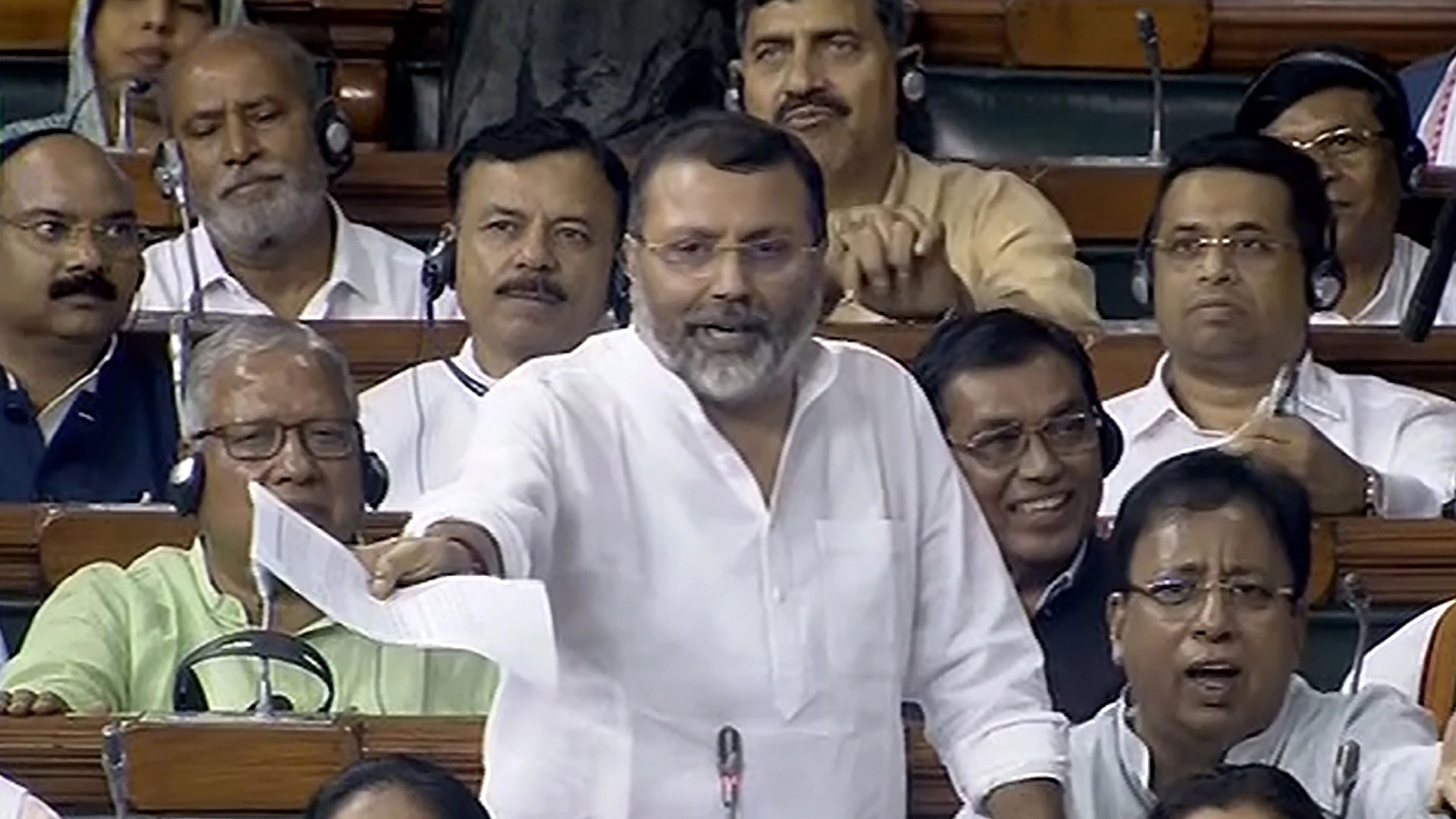 <div class="paragraphs"><p>BJP MP Nishikant Dubey debates on no-confidence motion in the Lok Sabha during the Monsoon session of Parliament, in New Delhi. </p></div>