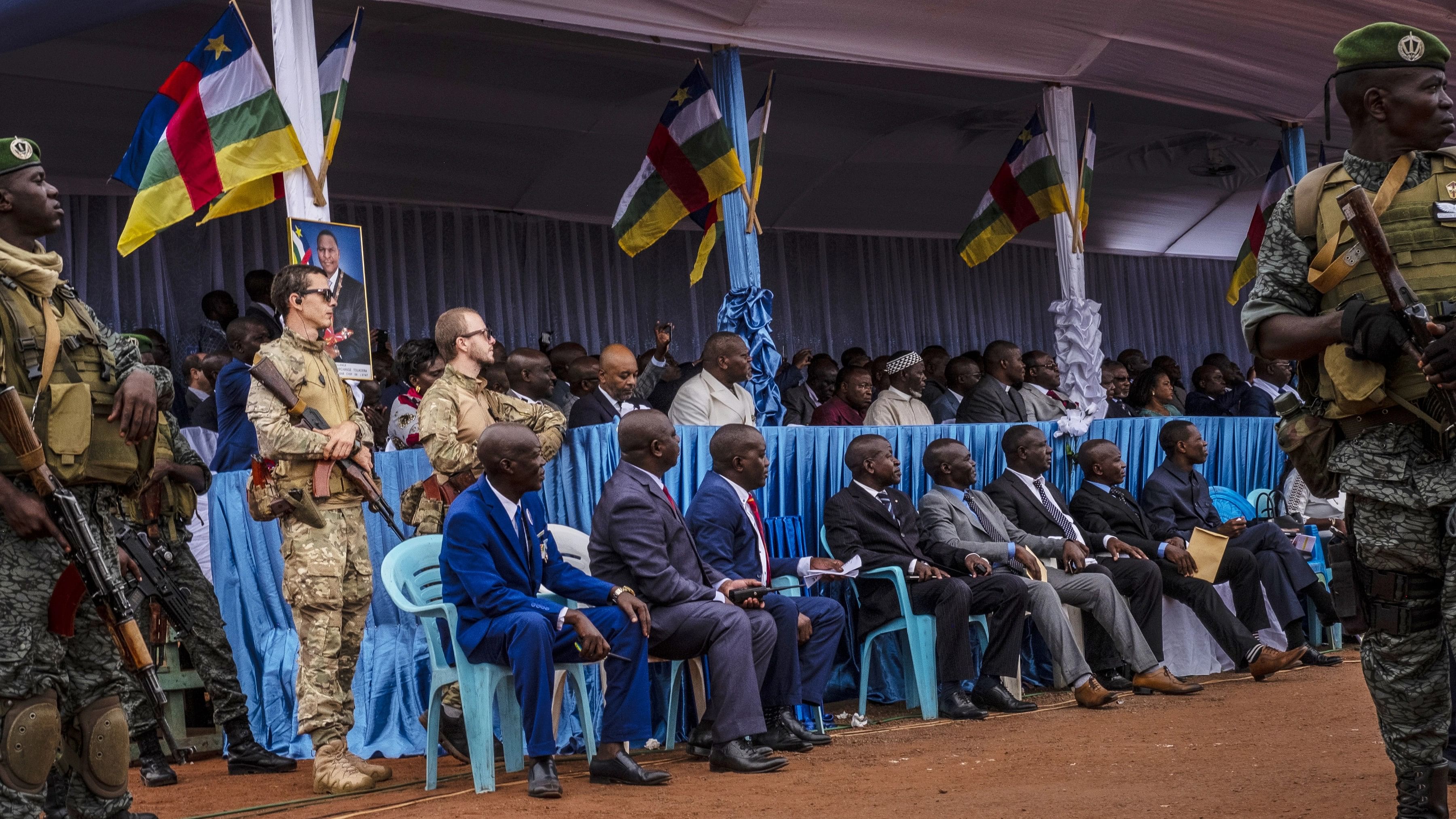 <div class="paragraphs"><p>Wagner mercenaries guarding the president and other high-ranking attendees in Bangui, capital of the Central African Republic, in 2019.<br></p></div>