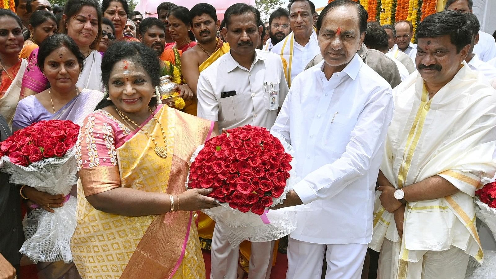 <div class="paragraphs"><p>Telangana Governor  Tamilisai Soundararajan and Chief Minister KCR inaugurated the newly built Temple, Mosque, and Church in the premises of Dr. B.R Ambedkar Telangana State Secretariat.</p></div>