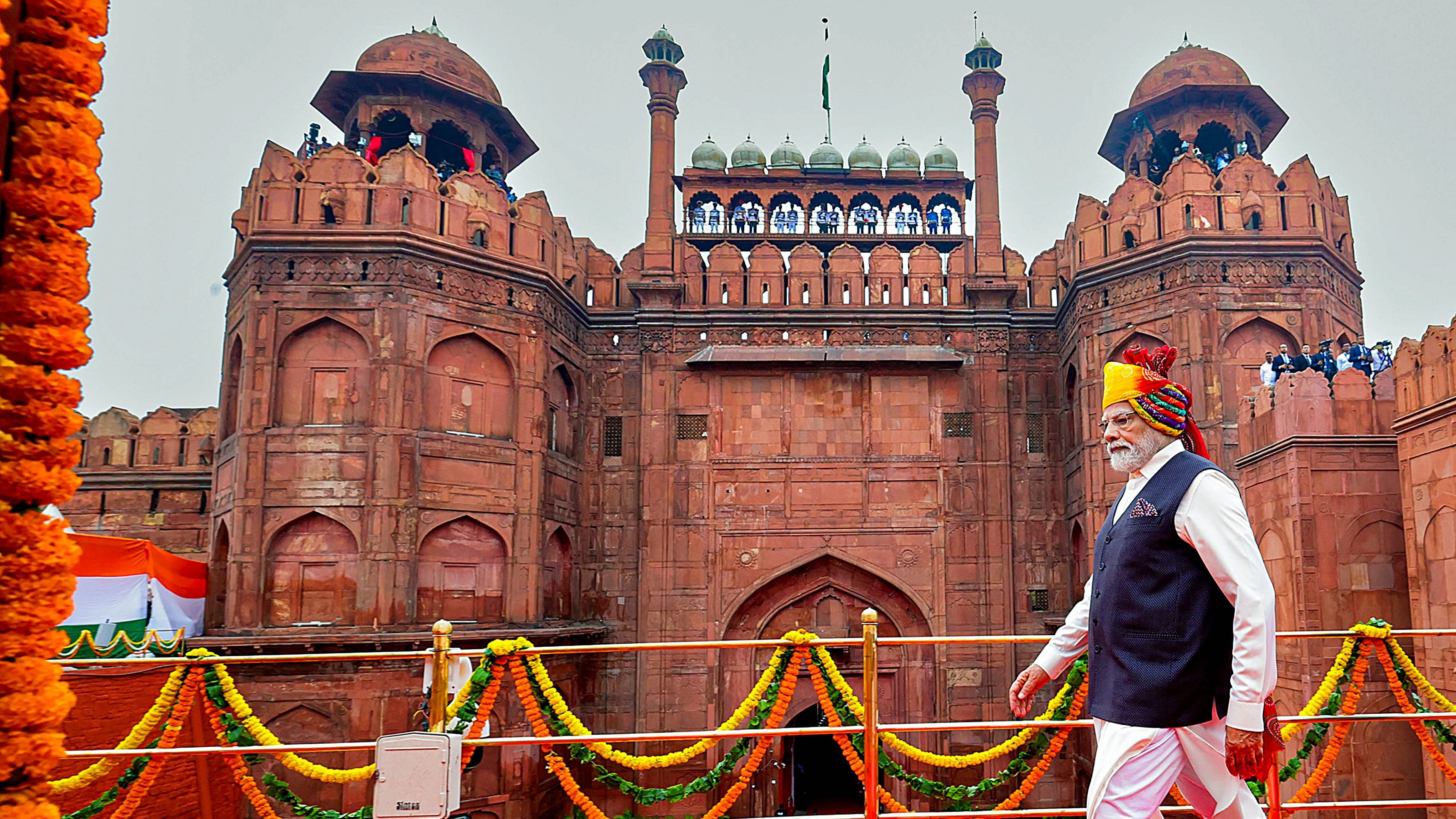 <div class="paragraphs"><p>Prime Minister Narendra Modi after addressing the nation on the occasion of the 77th Independence Day from the ramparts of Red Fort, in New Delhi, Aug 15, 2023. </p></div>