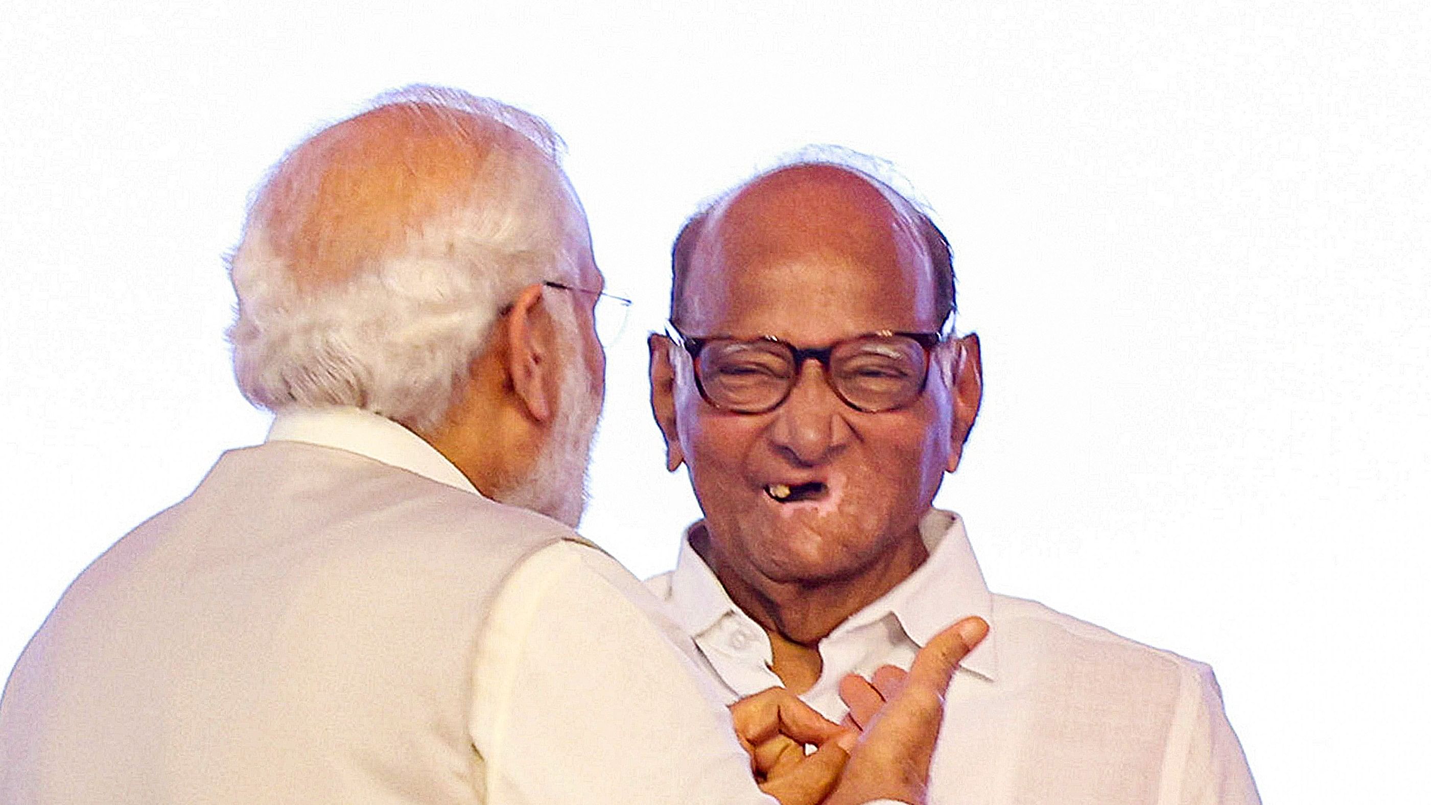 <div class="paragraphs"><p>Prime Minister Narendra Modi interacts with NCP chief Sharad Pawar during the Lokmanya Tilak National Award ceremony, in Pune, Tuesday, Aug. 1, 2023.</p></div>