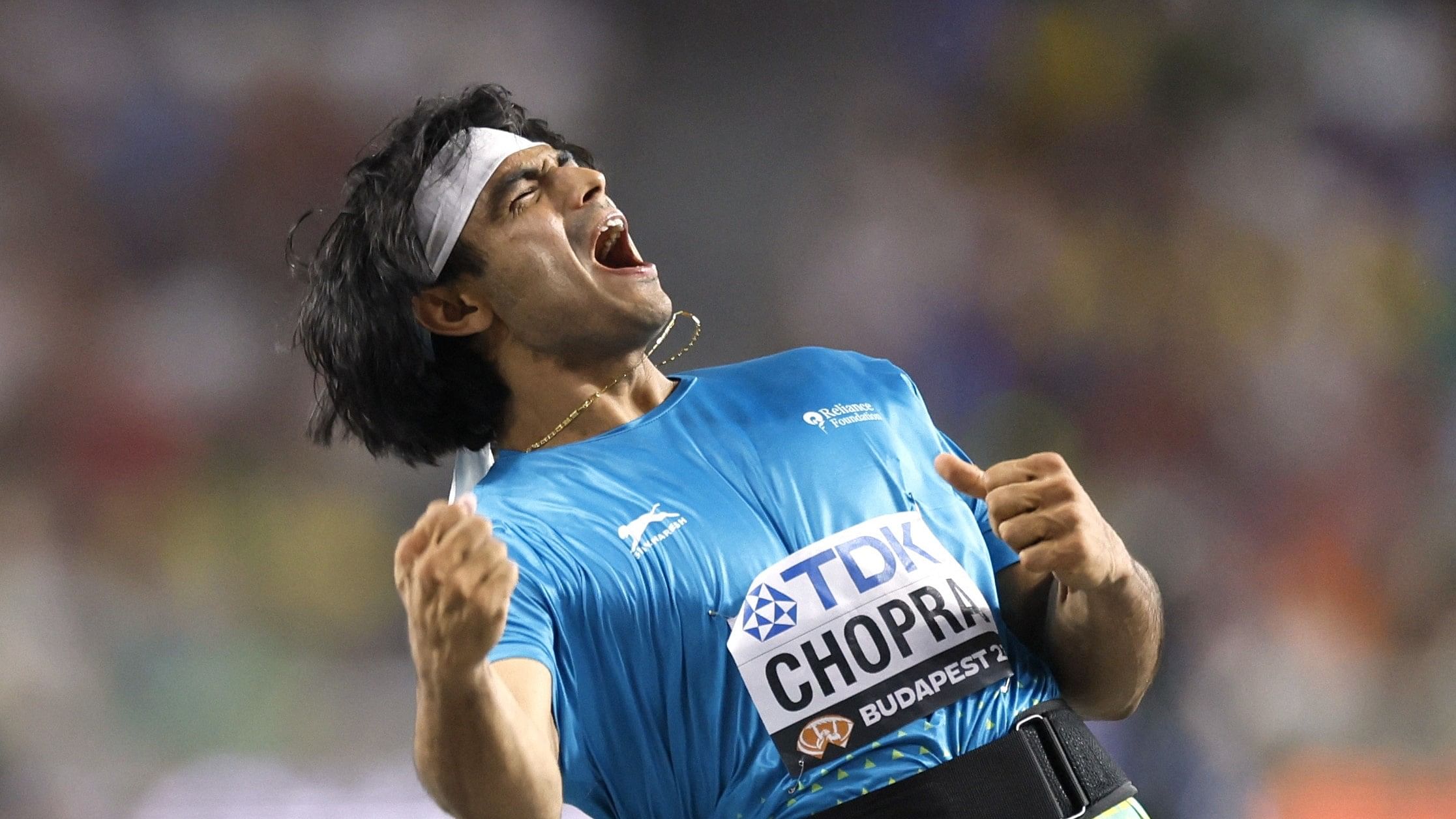 <div class="paragraphs"><p>Neeraj Chopra reacts during the men's javelin throw final.</p></div>