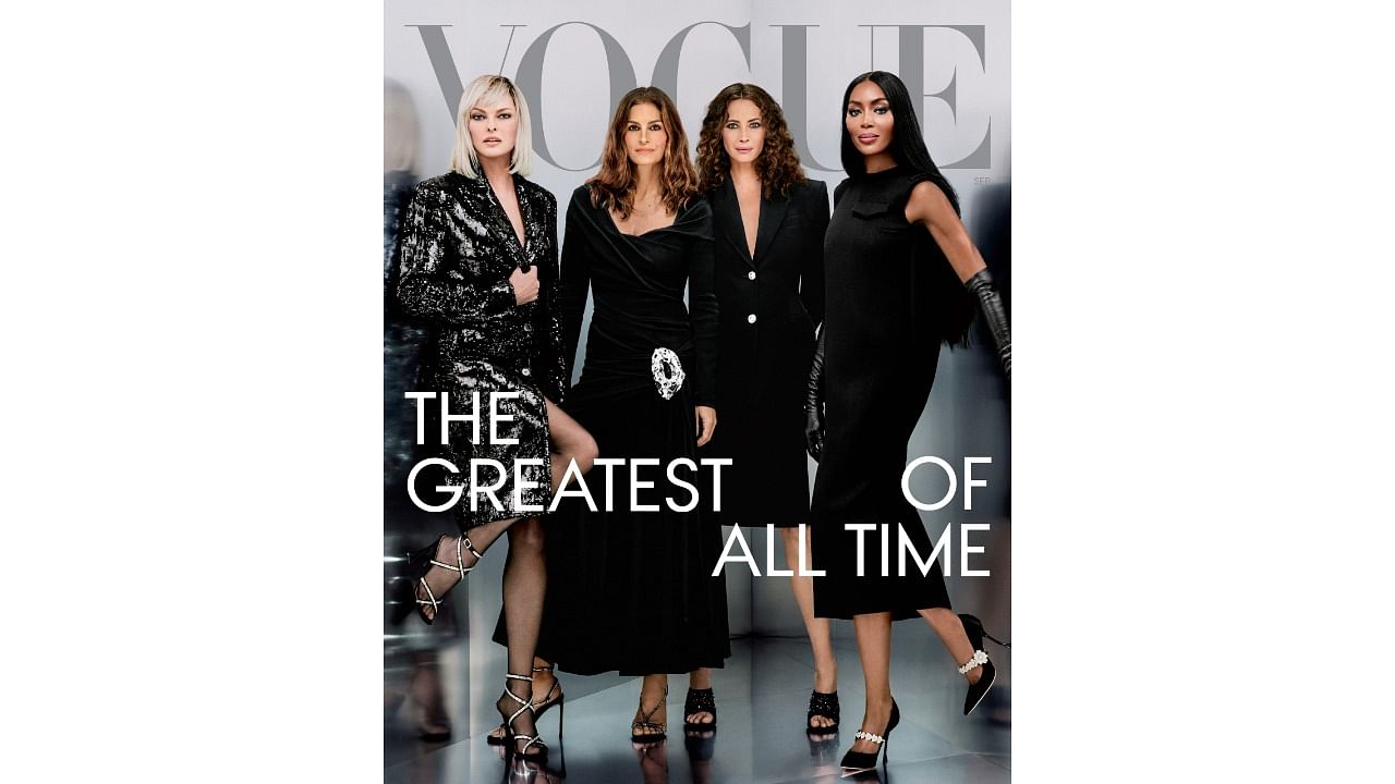 <div class="paragraphs"><p>Supermodels on the cover of Vogue magazine.</p></div>