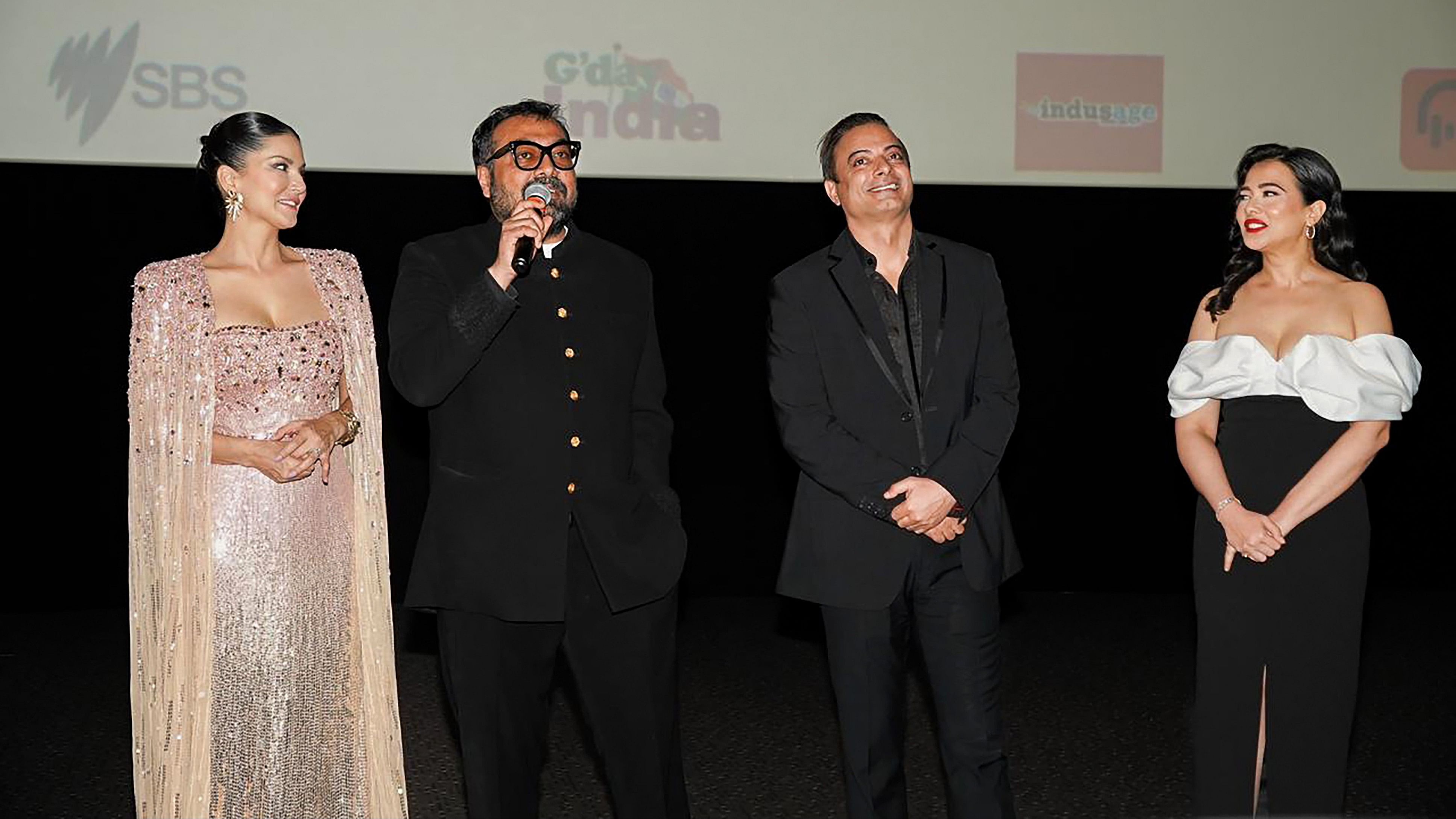 <div class="paragraphs"><p>Filmmaker Anurag Kashyap with actors Sunny Leone, Rahul Bhat and Jeniffer Piccinato at the screening of their film 'Kennedy' at Indian Film Festival of Melbourne (IFFM).</p></div>