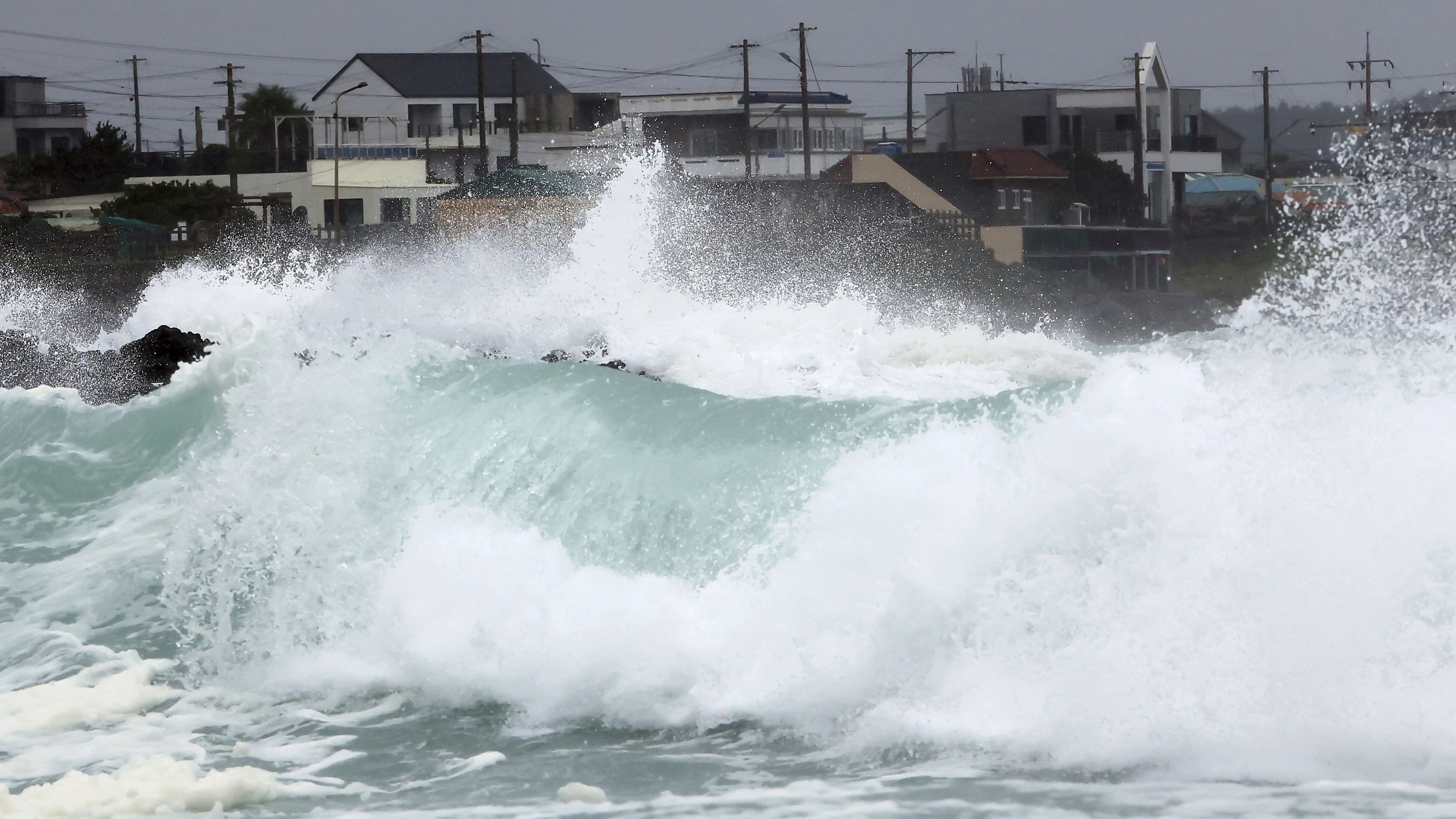 <div class="paragraphs"><p>High waves crash a shore as the tropical storm named Khanun approaches to the Korean Peninsular, on Jeju Island, South Korea. </p></div>