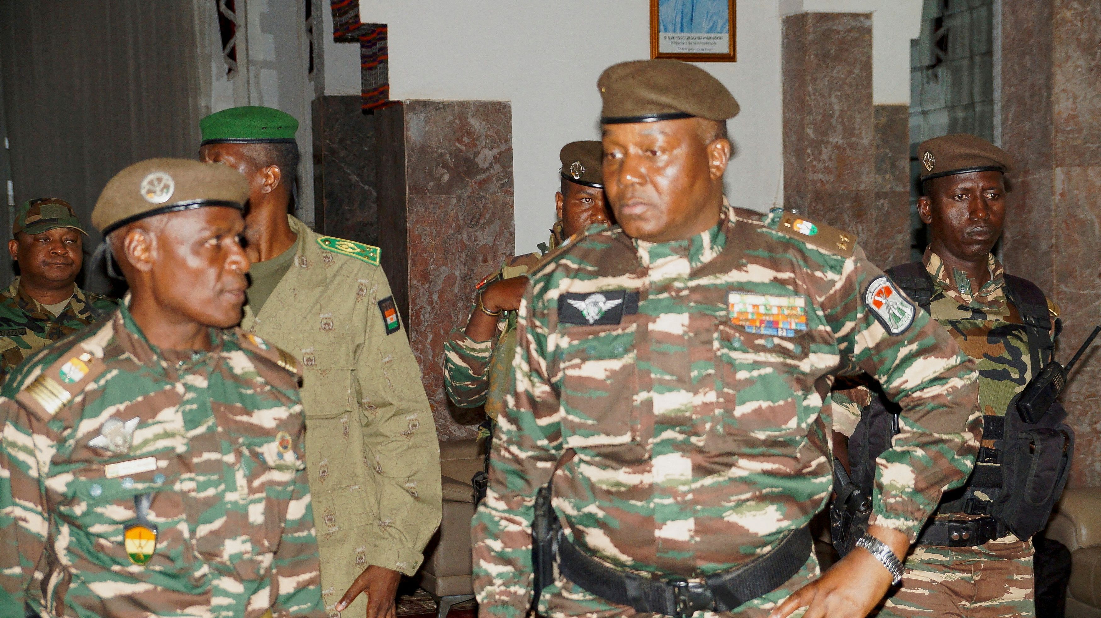 <div class="paragraphs"><p>General Abdourahmane Tiani, who was declared as the new head of state of Niger by leaders of the coup, arrives to meet with ministers in Niamey, Niger on July 28, 2023. </p></div>