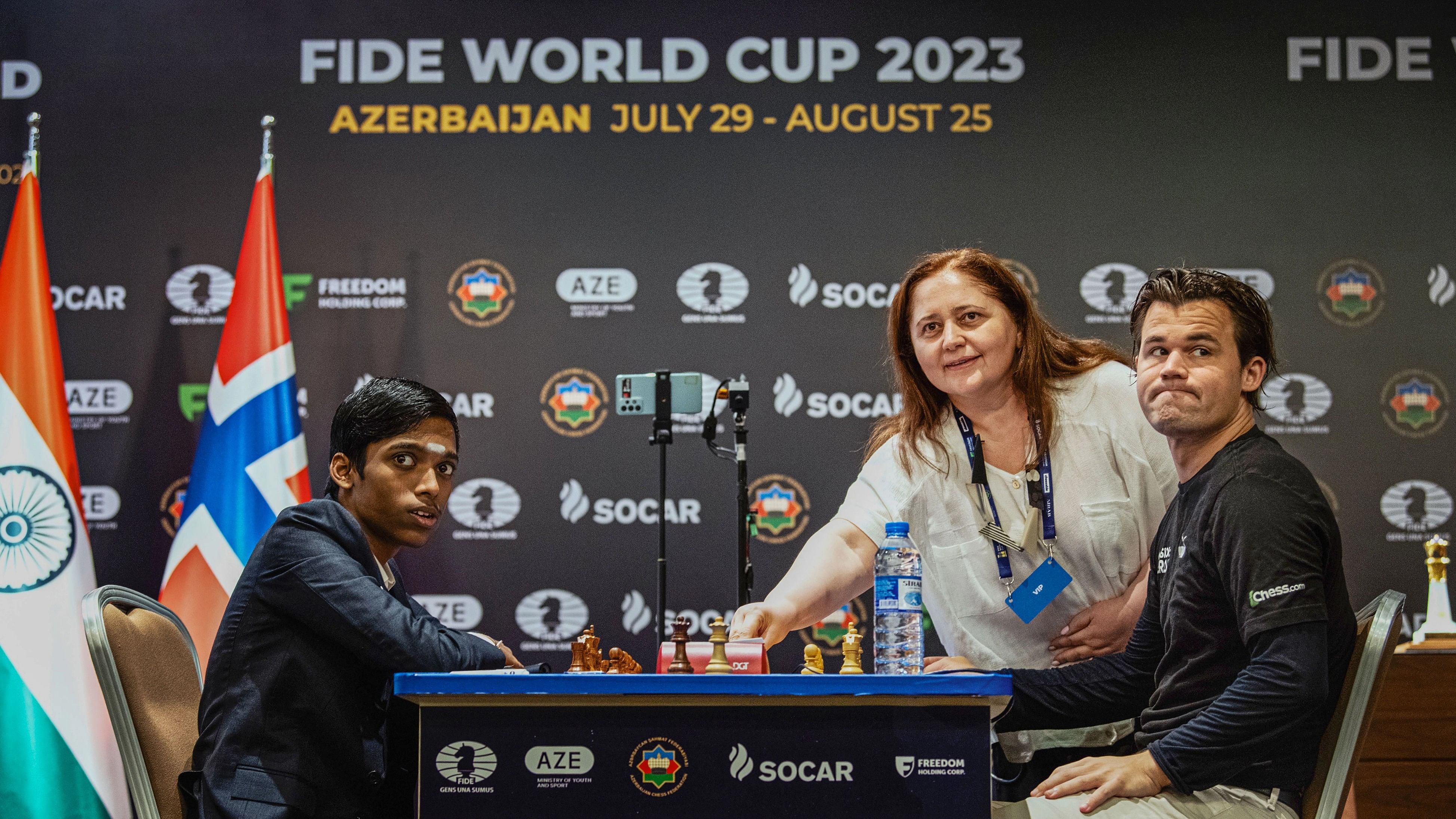 <div class="paragraphs"><p>India's GM R Praggnanandhaa and&nbsp;Norway's GM Magnus Carlsen at the final of the Chess World Cup 2023.</p></div>