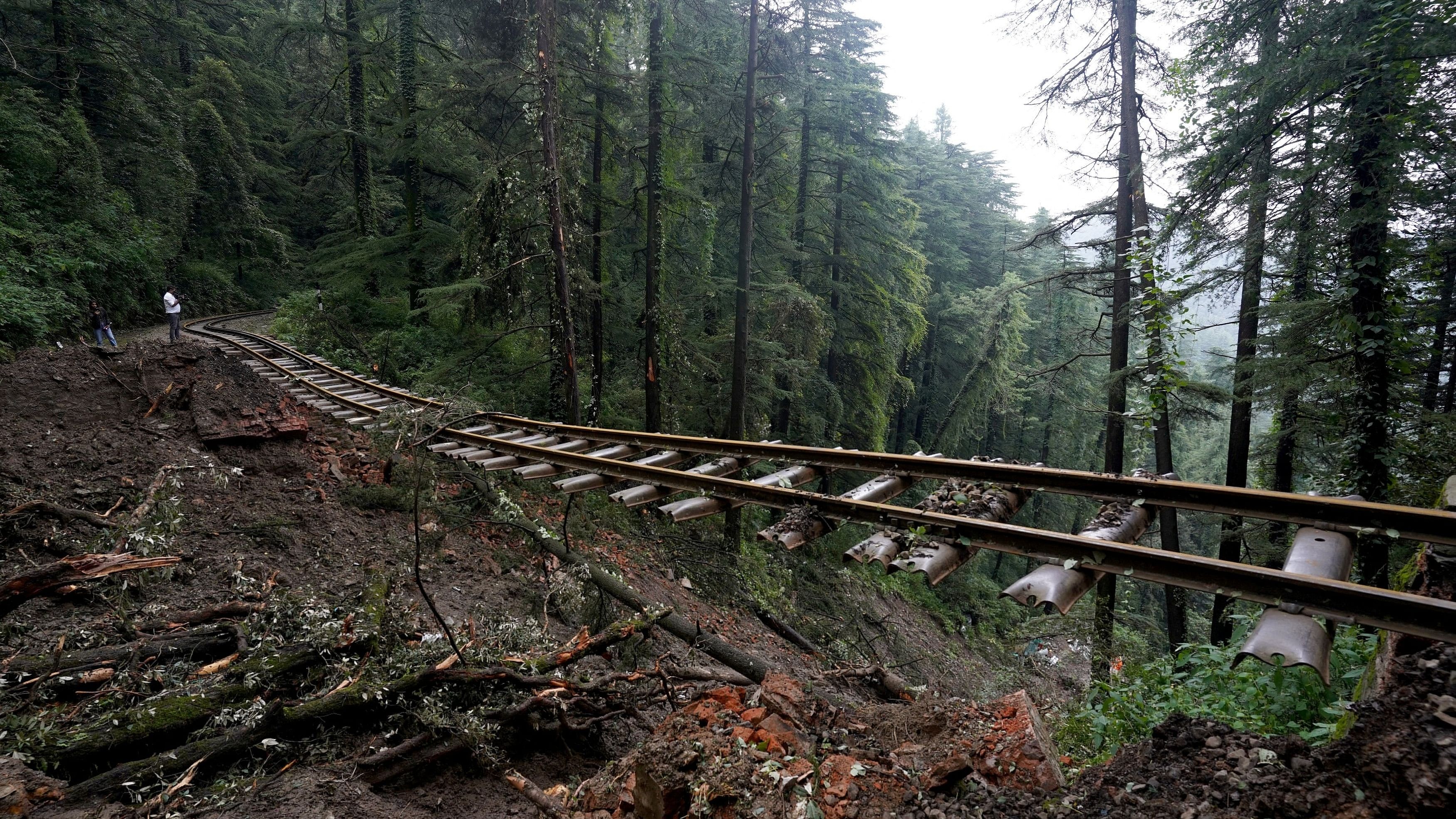 <div class="paragraphs"><p>A damaged portion of Shimla-Kalka heritage rail track is pictured following torrential rain in Shimla in the northern state of Himachal Pradesh, India, August 15, 2023. </p></div>