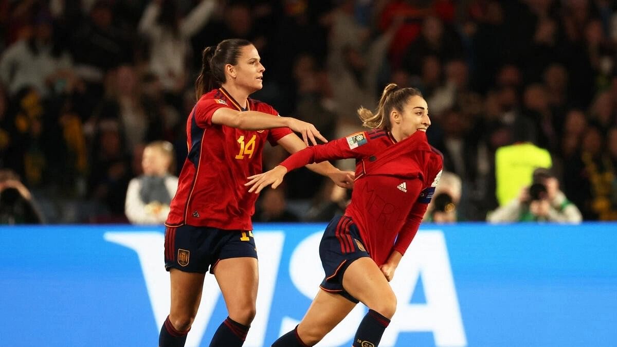 <div class="paragraphs"><p>Spain's Olga Carmona celebrates scoring their first goal.</p></div>