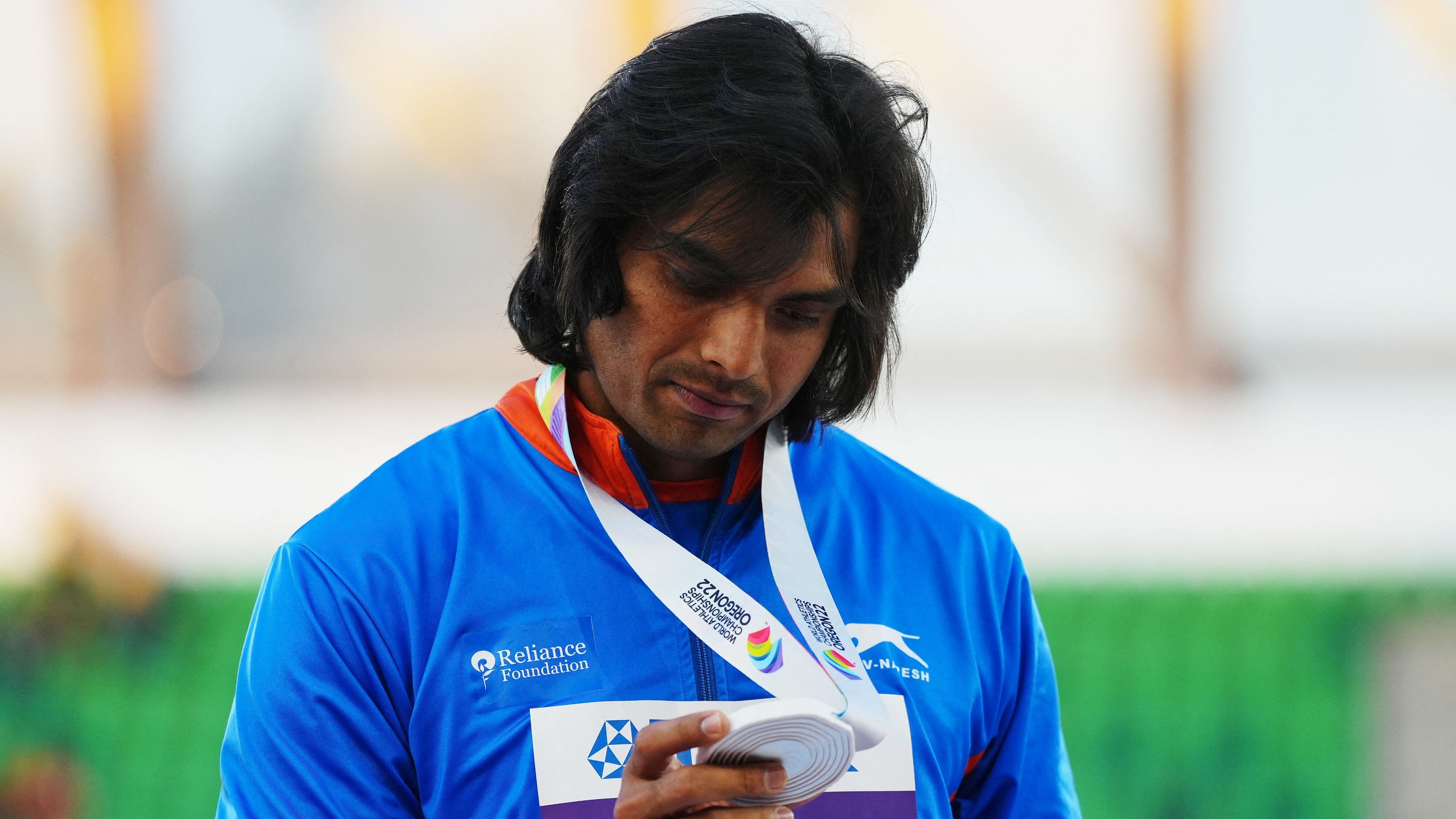 <div class="paragraphs"><p>Neeraj Chopra at the&nbsp;2022 World Championships in USA.</p></div>