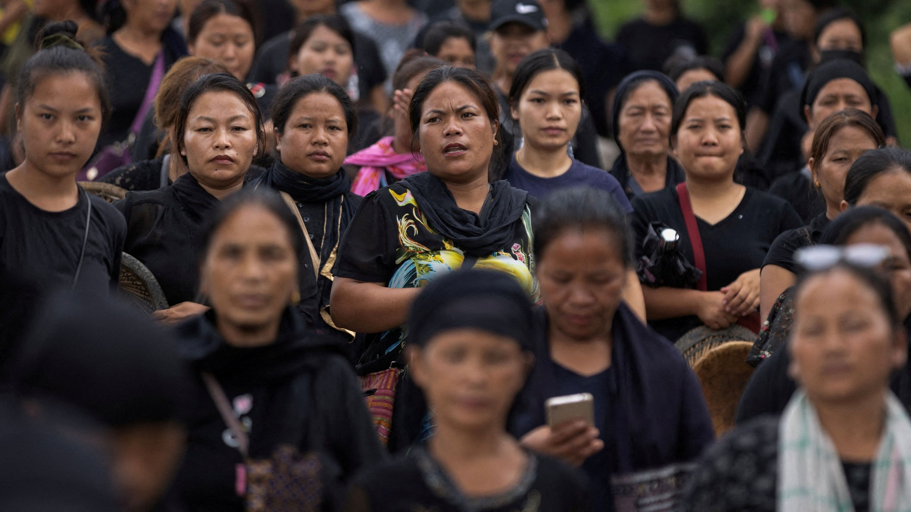 <div class="paragraphs"><p>Kuki women leave after attending a protest against the alleged sexual assault of two tribal women, in Churachandpur district in Manipur.</p></div>