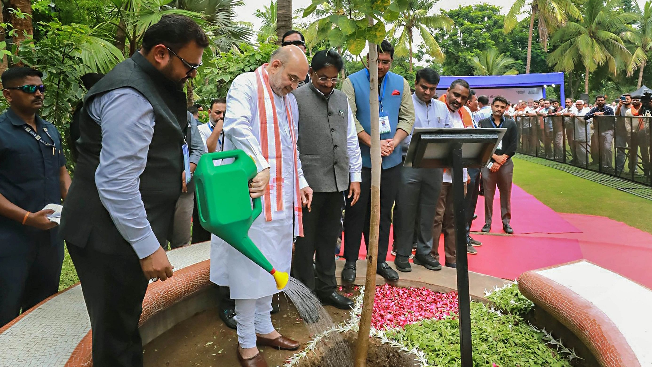 <div class="paragraphs"><p> Union Home Minister Amit Shah during a tree plantation drive organised by Gujarat Institute of Housing and Estate Developers (GIHED) - CREDAI, in Gandhinagar, Sunday, Aug. 13, 2023. </p></div>