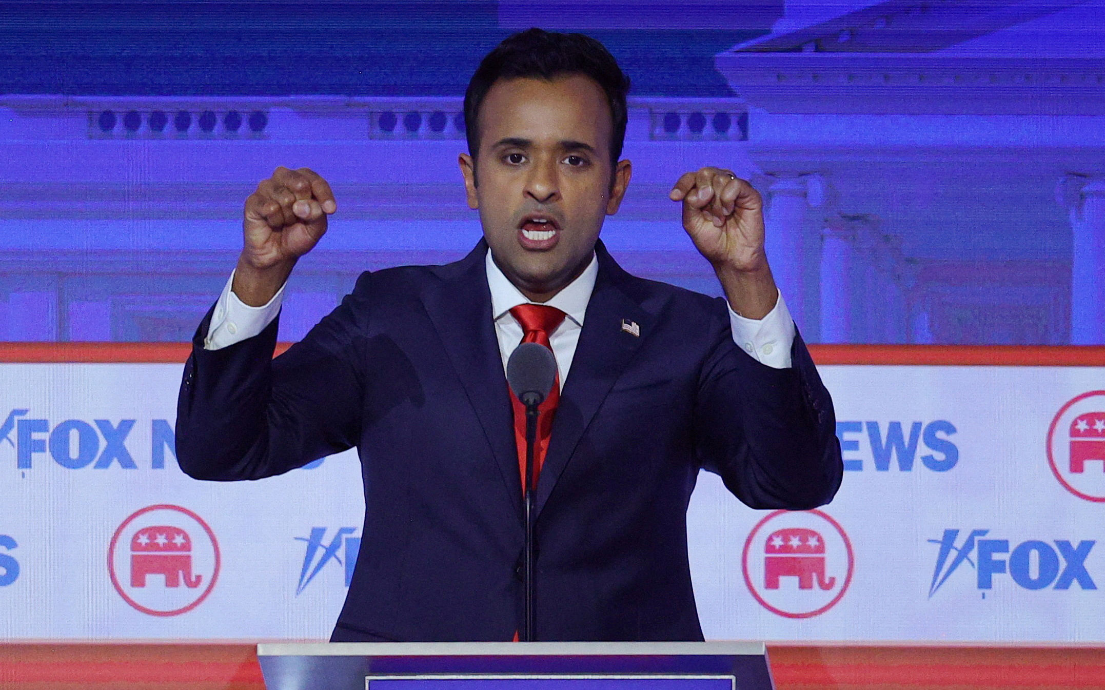<div class="paragraphs"><p>Former biotech executive Vivek Ramaswamy speaks at the first Republican candidates' debate of the 2024 US presidential campaign in Milwaukee, Wisconsin, US August 23, 2023. </p></div>