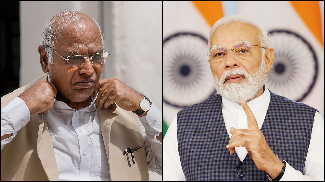 <div class="paragraphs"><p>Congress chief Mallikarjun Kharge (L) and Prime Minister Narendra Modi (R).</p></div>