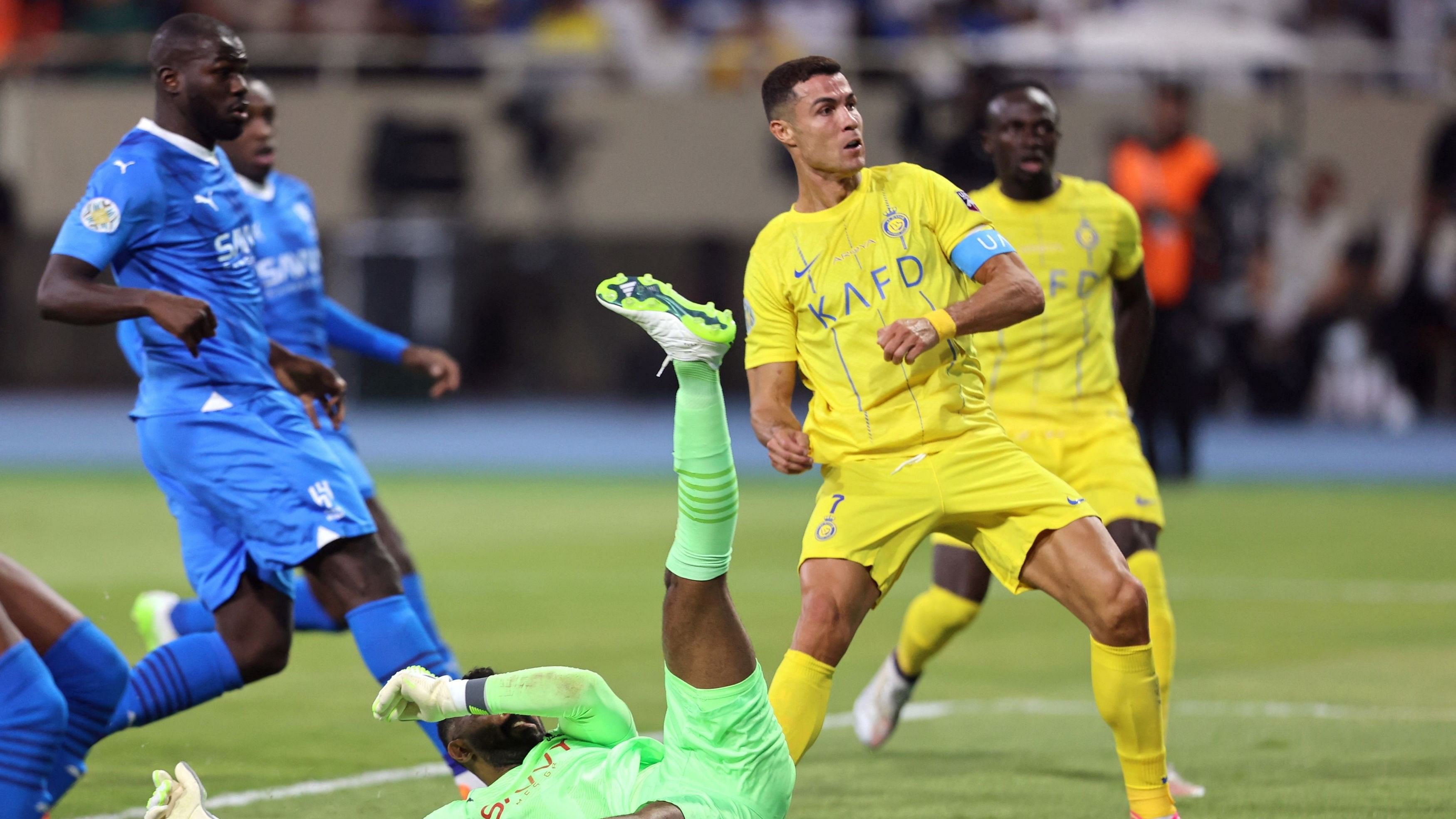 <div class="paragraphs"><p>Al Nassr's Cristiano Ronaldo scores their first goal during the Arab Club Champions Cup final.&nbsp; </p></div>