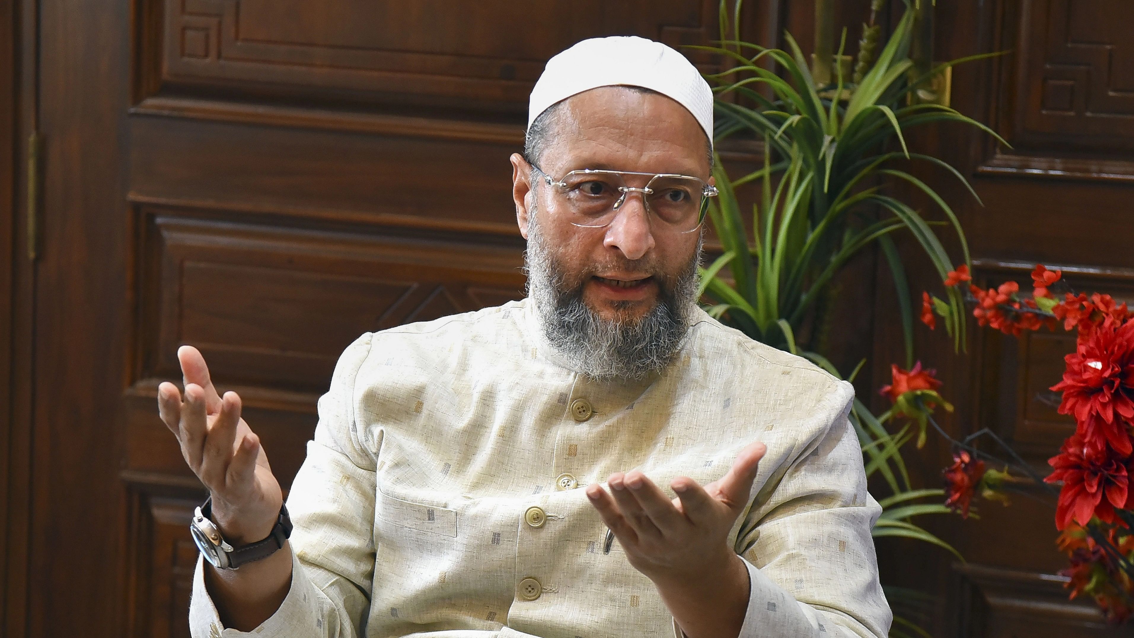 <div class="paragraphs"><p>AIMIM Chief and MP Asaduddin Owaisi addresses a press conference at his residence, in Hyderabad, Friday, Aug. 25, 2023.</p></div>