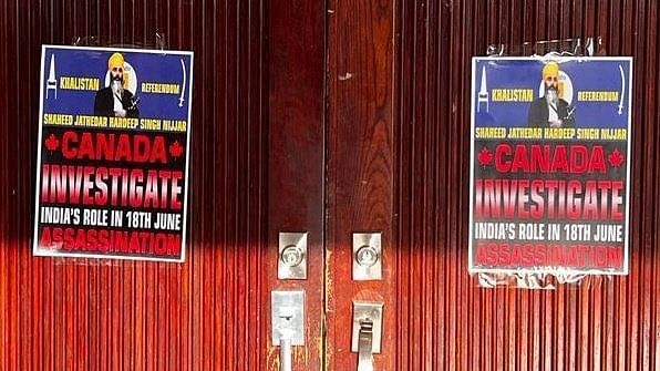 <div class="paragraphs"><p>Khalistan referendum posters on the gate of the Lakshmi Narayan Mandir in British Columbia, Canada.</p></div>