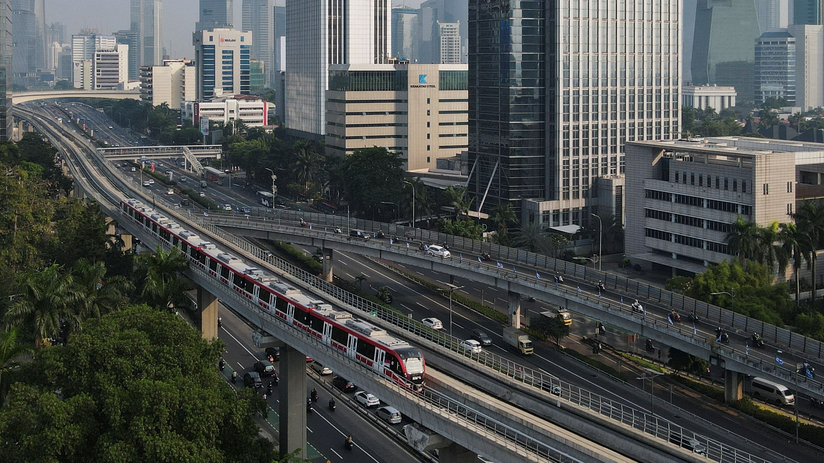 <div class="paragraphs"><p>A view shows Light Rail Transit (LRT) train in Jakarta, Indonesia,.</p></div>