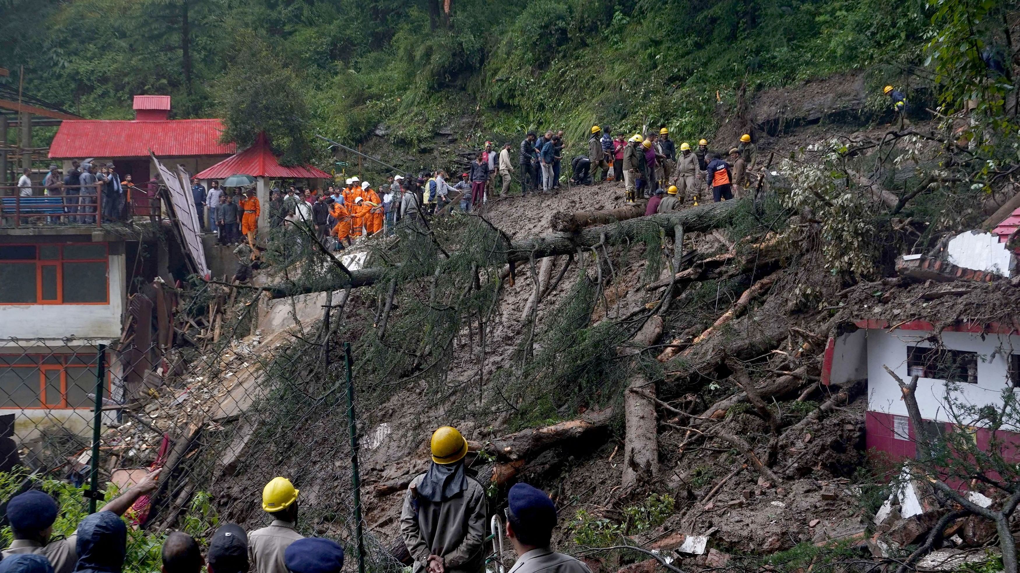 <div class="paragraphs"><p>Rescue workers remove the debris as they search for survivors after a landslide following torrential rain in Shimla in Himachal Pradesh, August 14, 2023. </p></div>