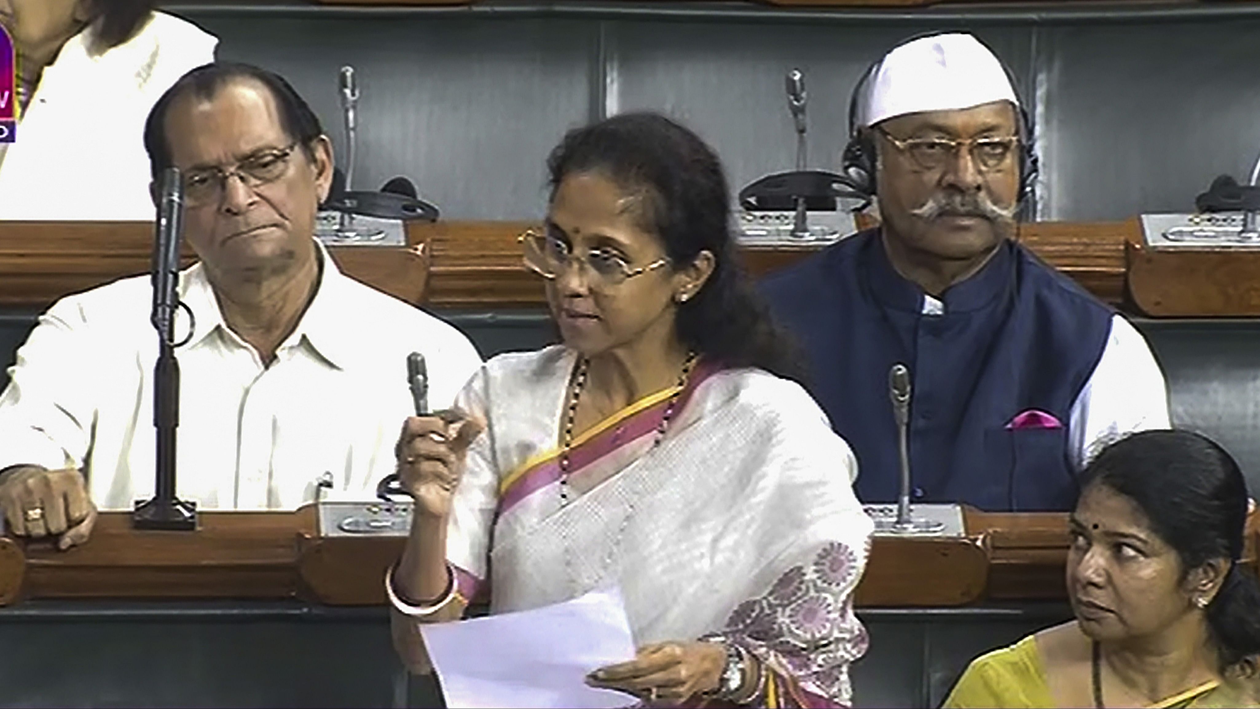 <div class="paragraphs"><p>NCP MP Supriya Sule speaks during a debate on the no-confidence motion in Parliamenton Tuesday. </p></div>