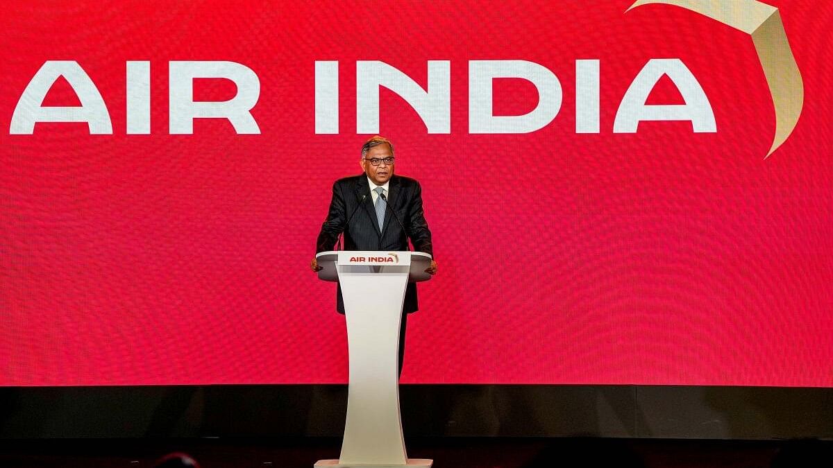 <div class="paragraphs"><p>Tata Sons Chairman N Chandrashekaran speaks during the unvealing of Air India's new logo and livery colours.</p></div>