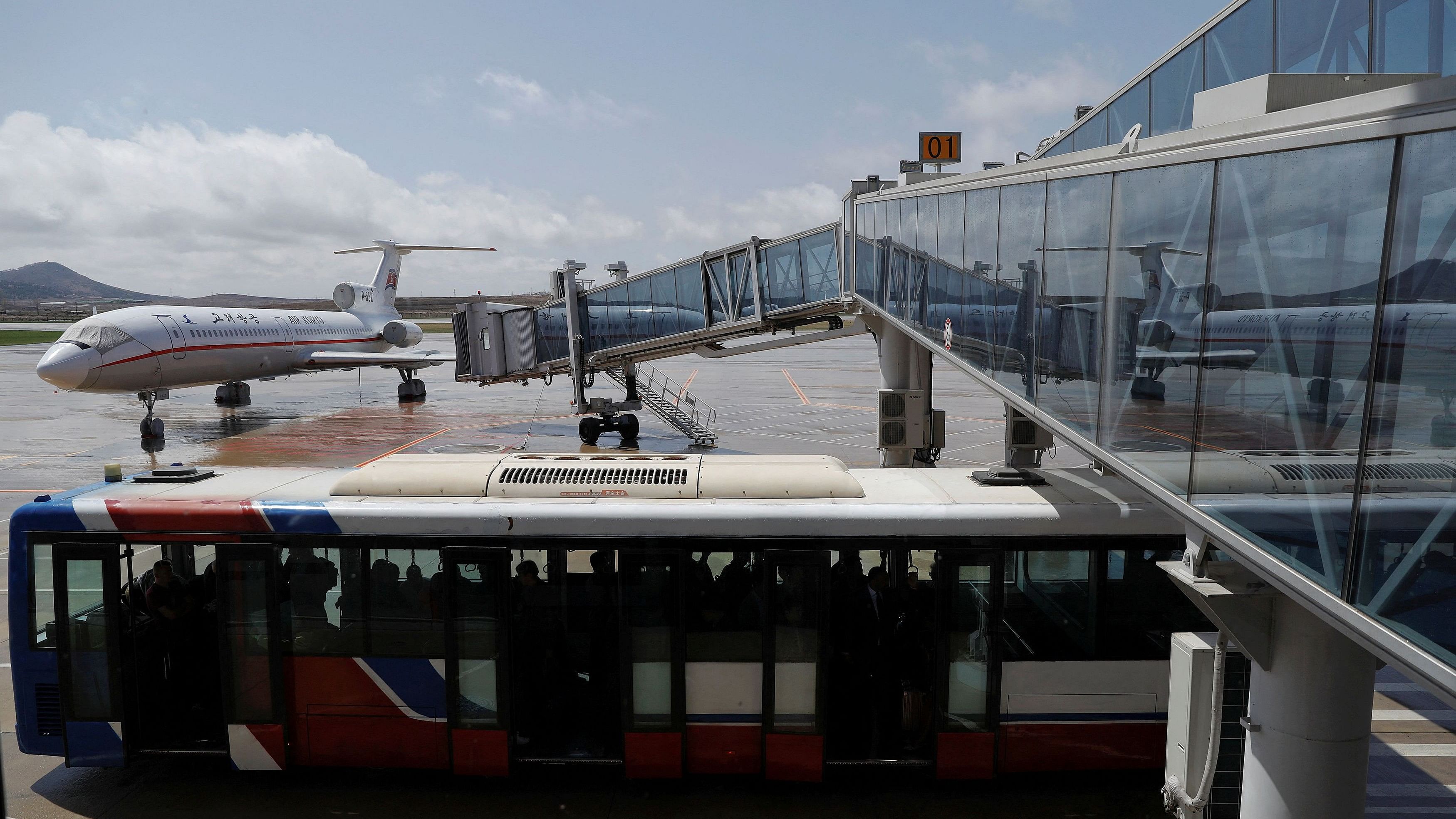 <div class="paragraphs"><p>An Air Koryo plane is reflected in a glass structure of the airport in Pyongyang, North Korea April 18, 2017. </p></div>