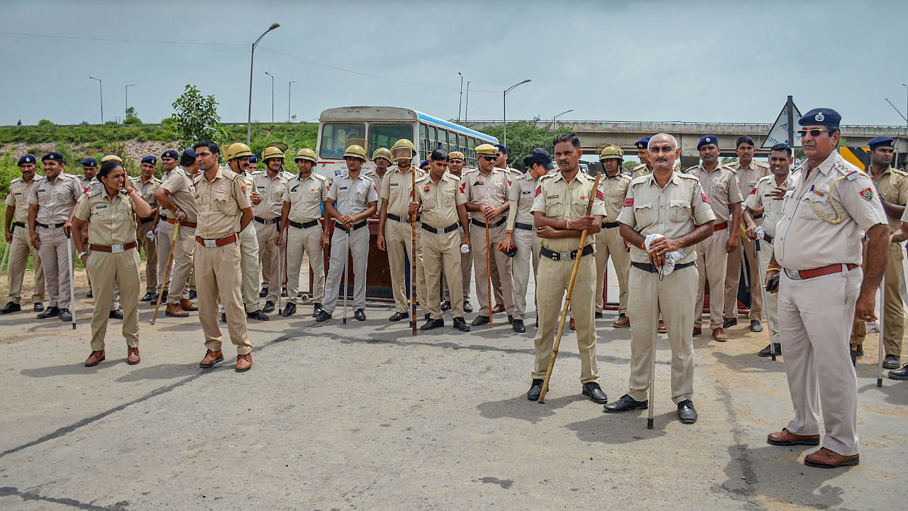 <div class="paragraphs"><p>Heavy police deployment on the Gurugram-Nuh border near KMP Expressway in the violence-hit Nuh district.&nbsp;</p></div>