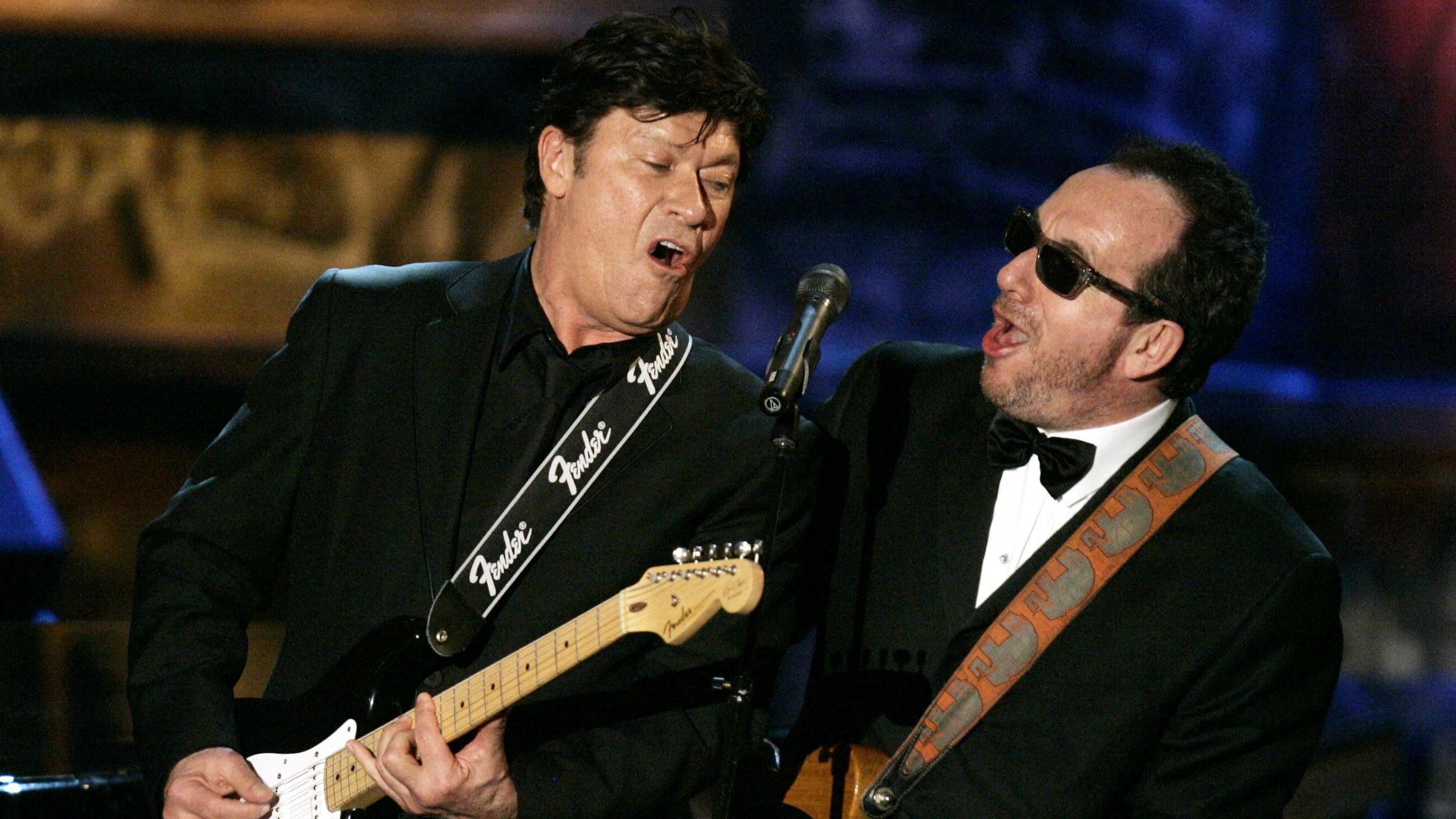 <div class="paragraphs"><p>Musicians Robbie Robertson and Elvis Costello perform during an all-star tribute to New Orleans at the end of the 2006 Rock and Roll Hall of Fame induction ceremonies at the Waldorf Astoria Hotel in New York, U.S., March 13, 2006.</p></div>