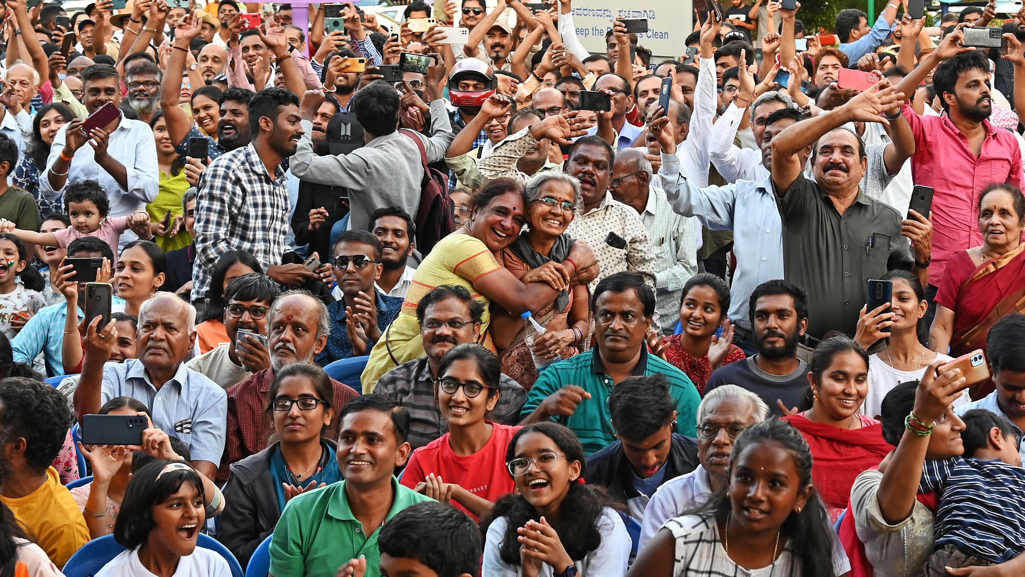 <div class="paragraphs"><p>A massive crowd at the Jawaharlal Nehru Planetarium in the city on Wednesday to witness the historic event.  </p></div>