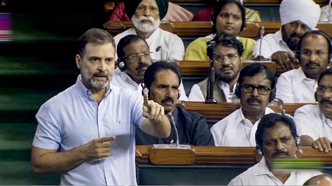 <div class="paragraphs"><p>Congress MP Rahul Gandhi speaks on the Motion of No-Confidence in the Lok Sabha during the Monsoon session of Parliament, in New Delhi, Wednesday, Aug. 9, 2023.</p></div>