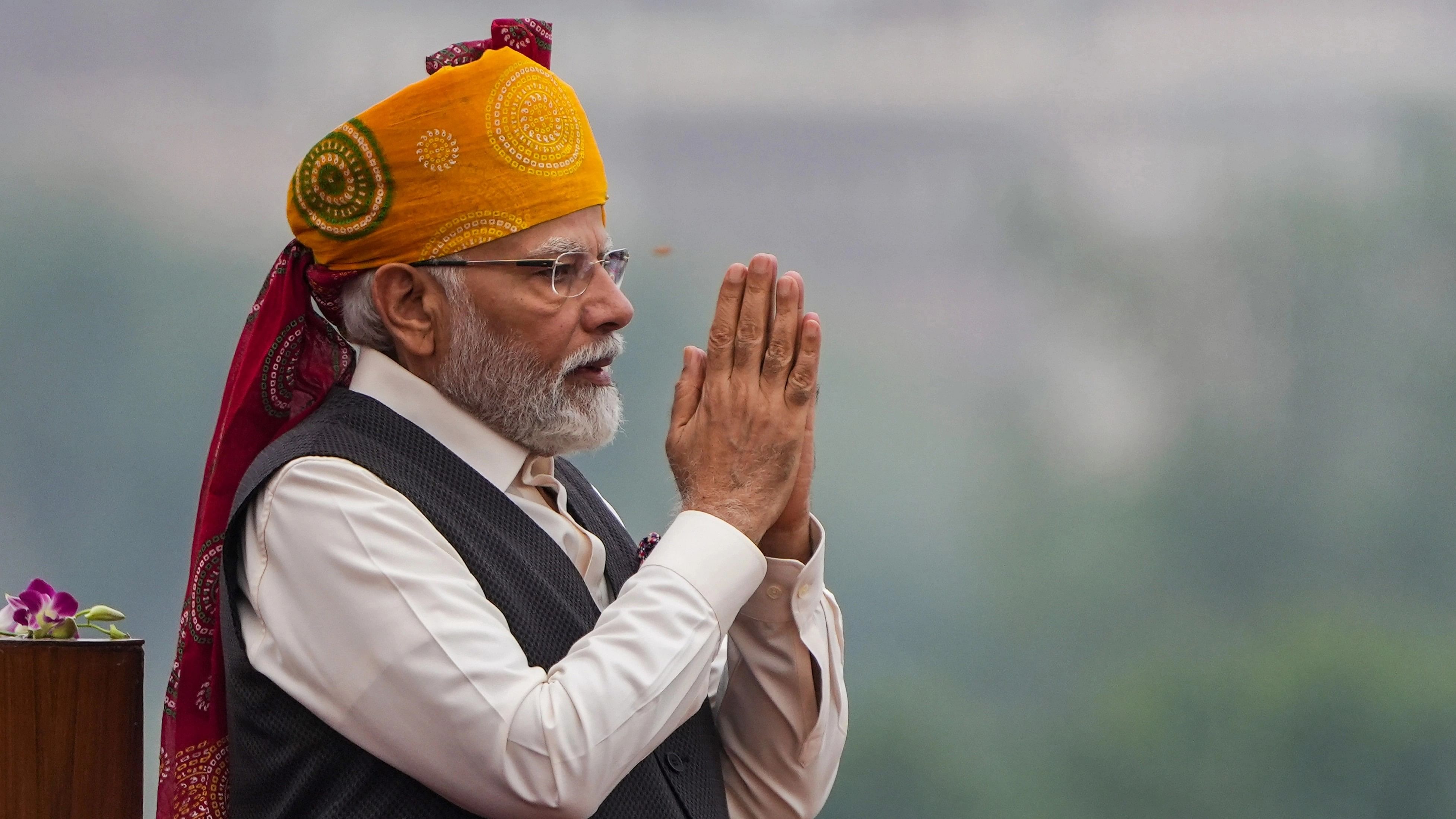 <div class="paragraphs"><p>Prime Minister Narendra Modi at the Red Fort for his Independence Day speech.</p></div>