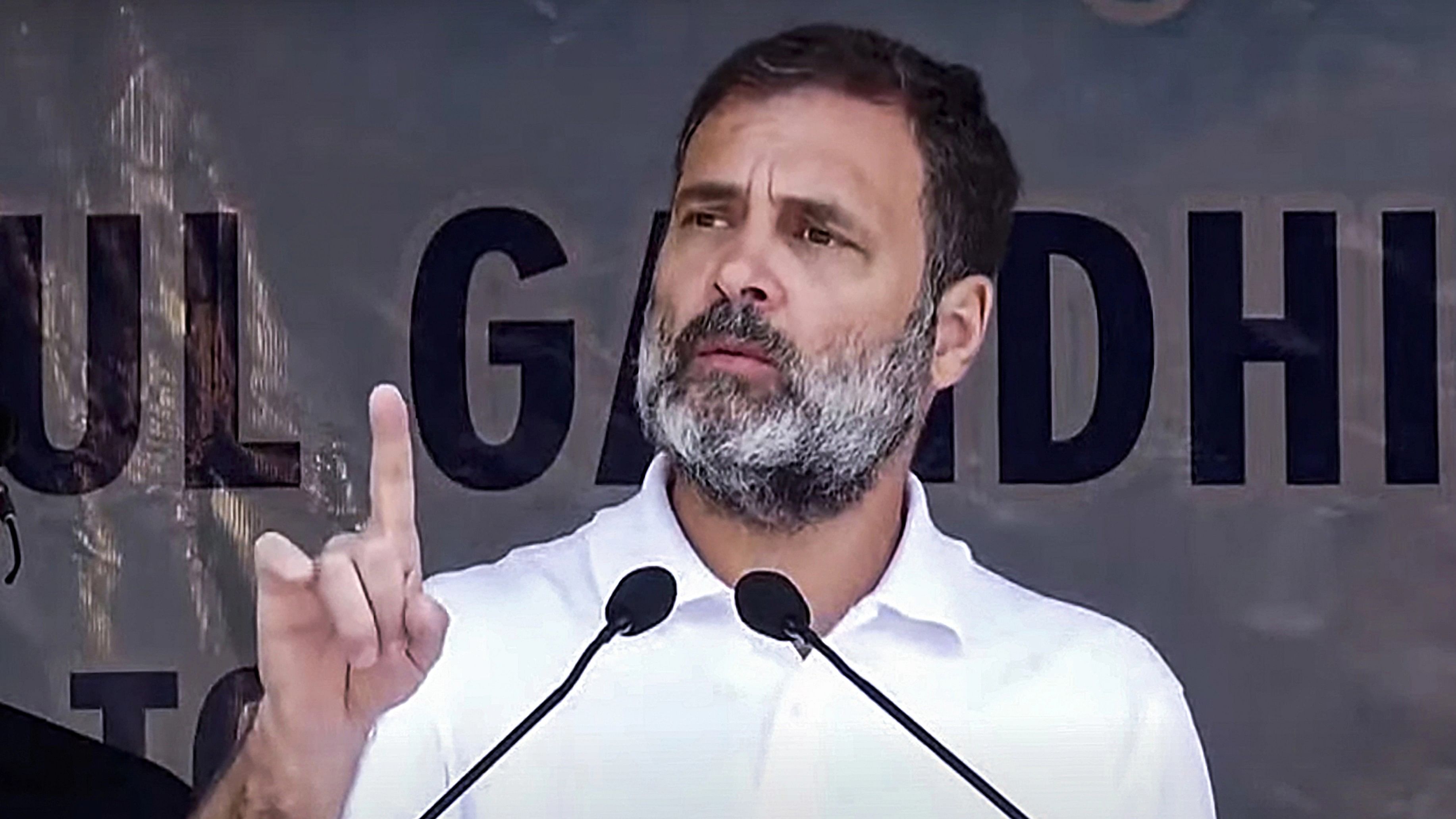 <div class="paragraphs"><p>**EDS: VIDEO GRAB** Kargil: Congress leader Rahul Gandhi addresses a public meeting, in Kargil district, Ladakh, Friday, Aug. 25, 2023.</p></div>