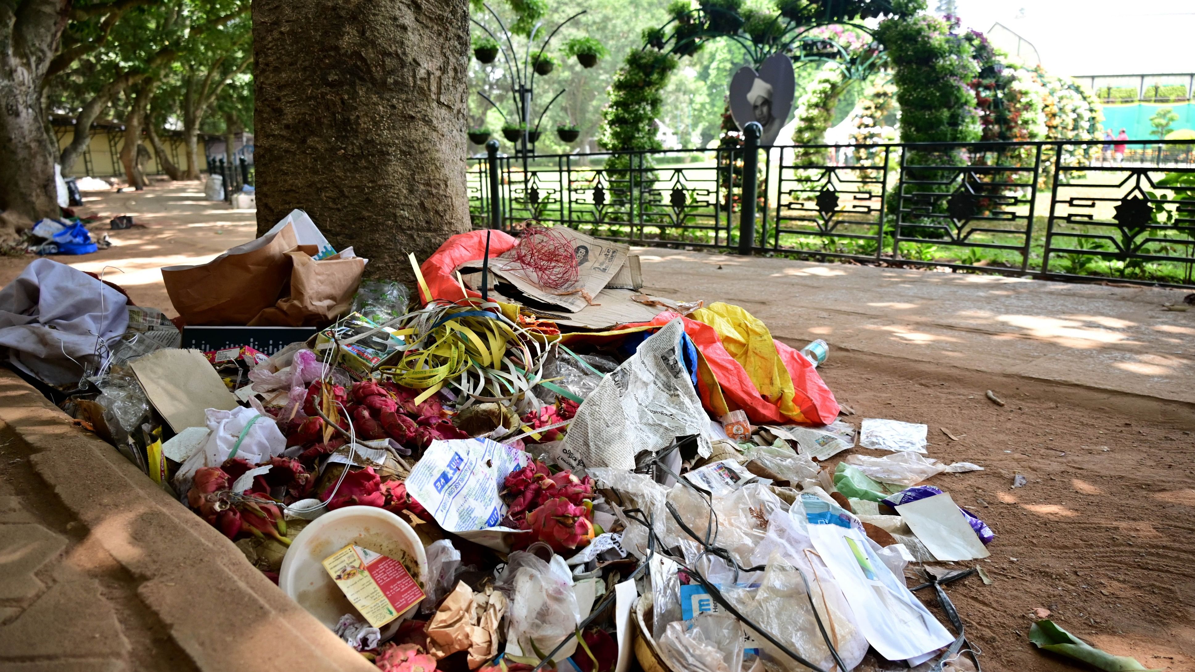 <div class="paragraphs"><p>Garbage strewn on the garden premises on Wednesday, a day after the Independence Day celebrations. </p></div>