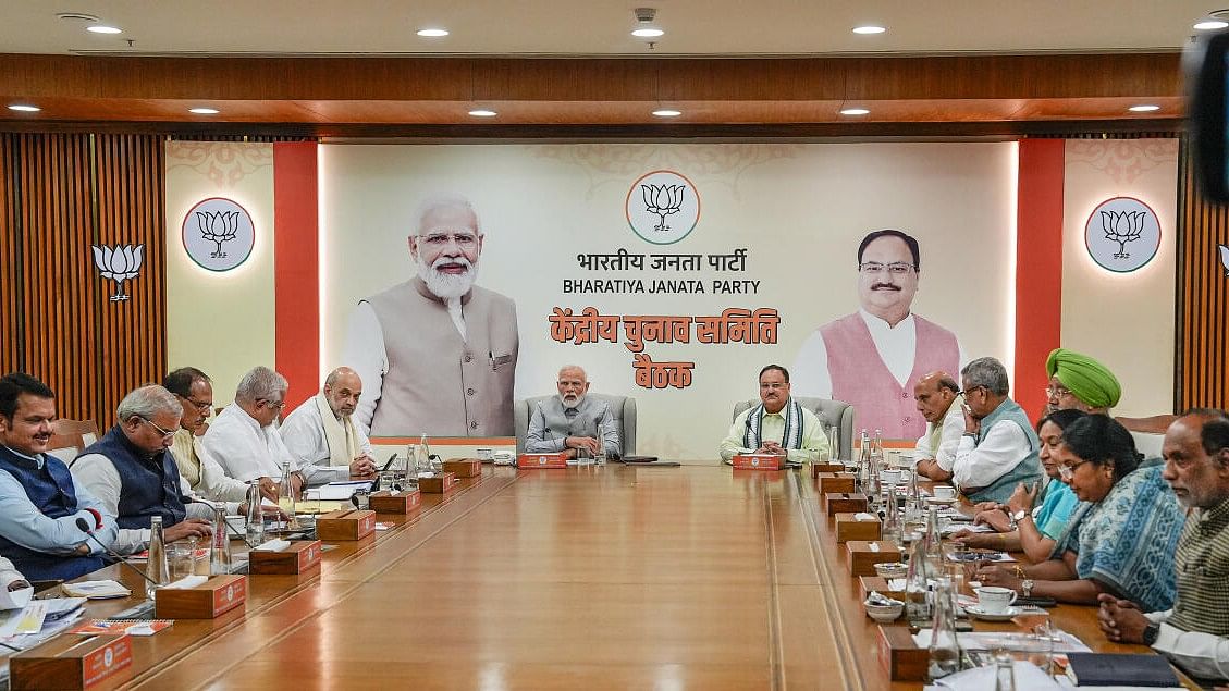 <div class="paragraphs"><p>PM Modi, BJP top leaders Amit Shah, JP Nadda and other senior leaders attend the Central Election Committee (CEC) meeting for the upcoming assembly poll in Madhya Pradesh, in New Delhi.&nbsp;</p></div>