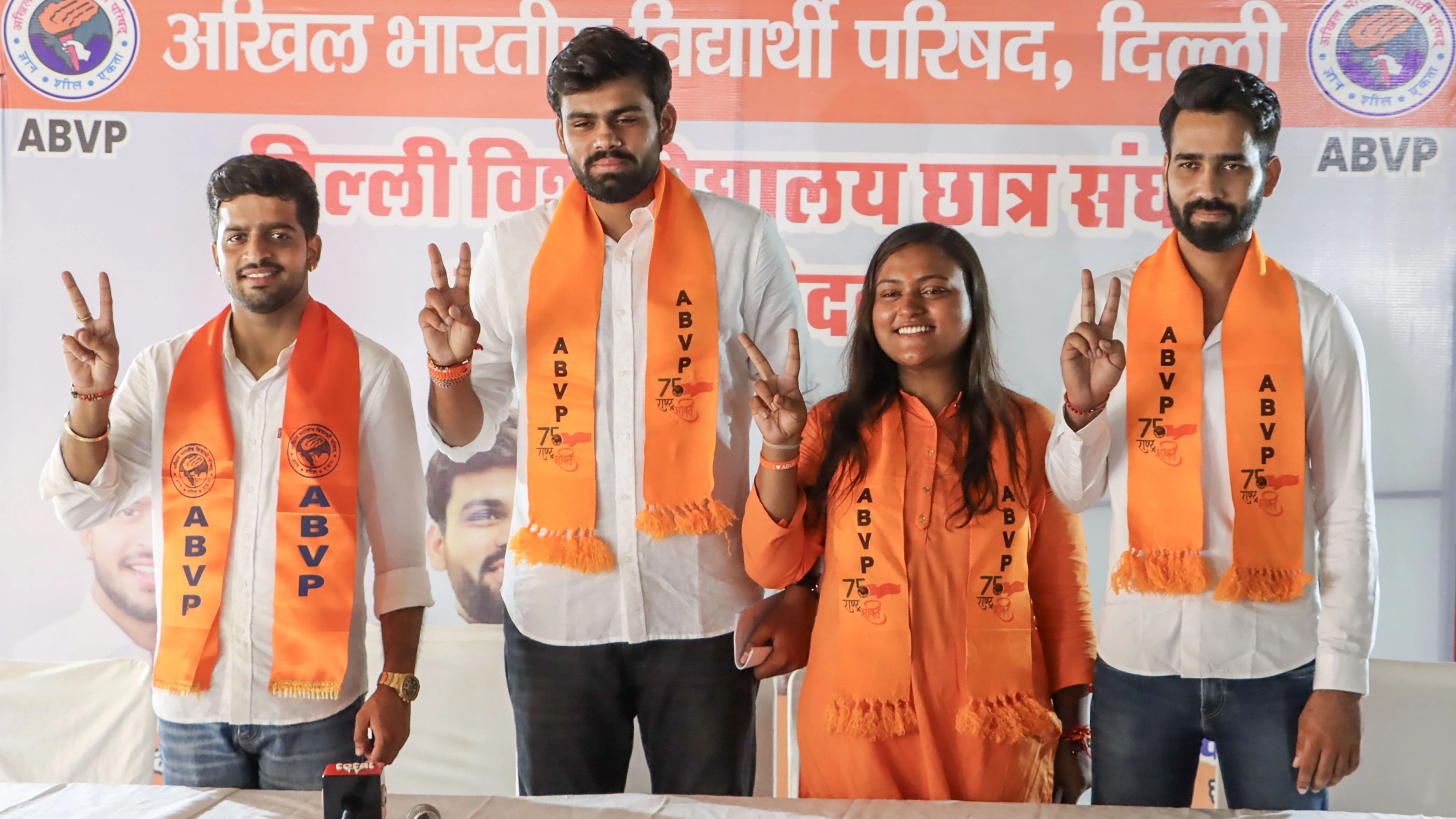 <div class="paragraphs"><p>Akhil Bharatiya Vidhyarthi Parishad (ABVP) candidates.</p></div>