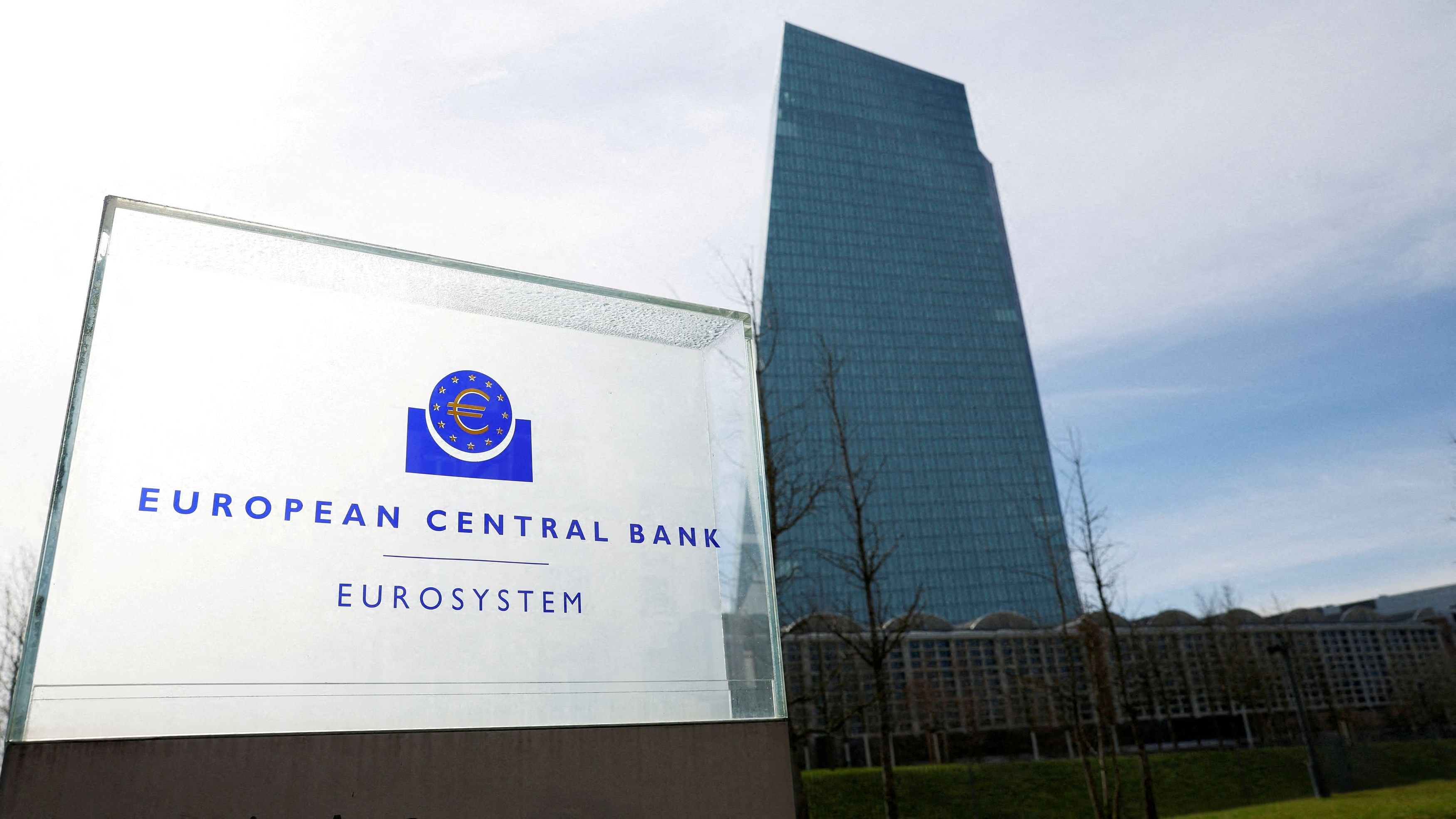 <div class="paragraphs"><p>A view shows the logo of the European Central Bank  outside its headquarters in Frankfurt.</p></div>