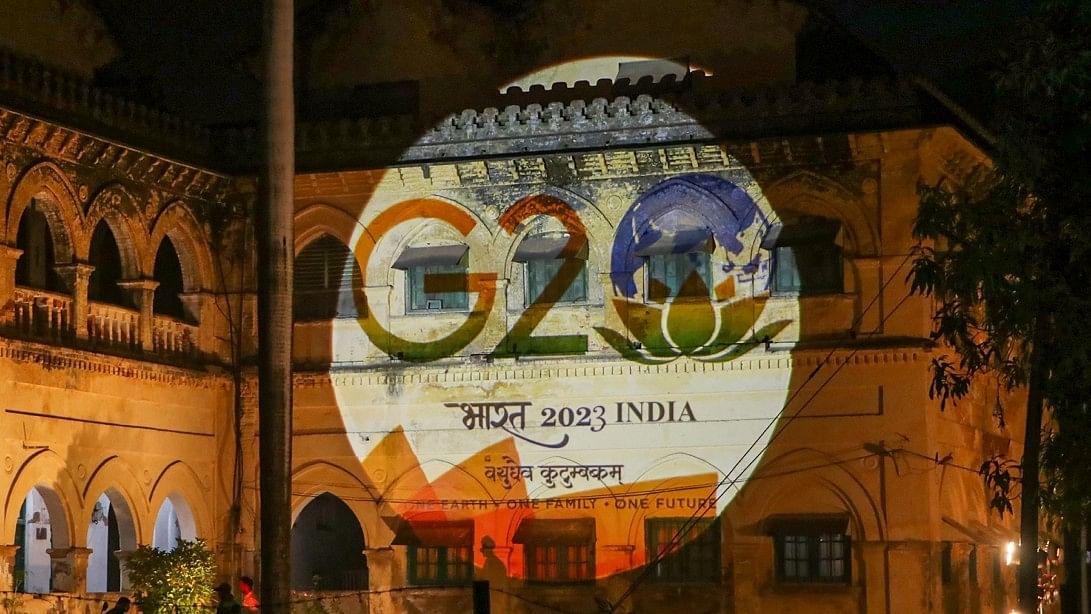 <div class="paragraphs"><p>The G20 2023 logo displayed in New Delhi.</p></div>